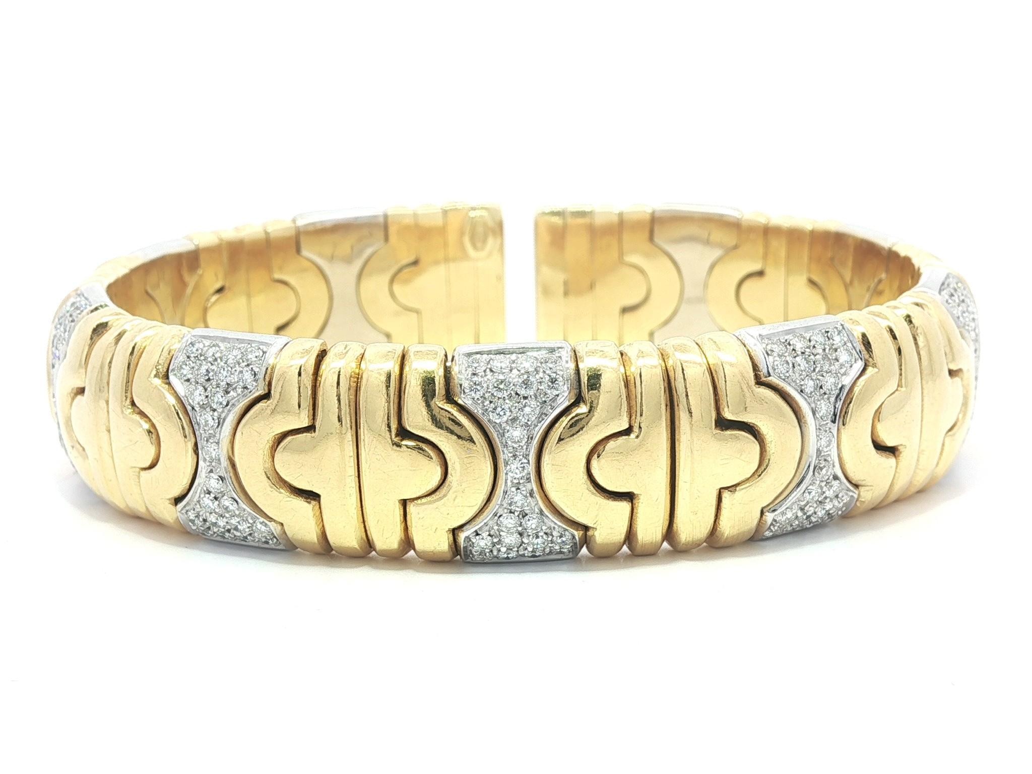Bracciale flessibile pesante in oro giallo e bianco 18k con diamante da 1 carato a 5 sezioni in vendita 8