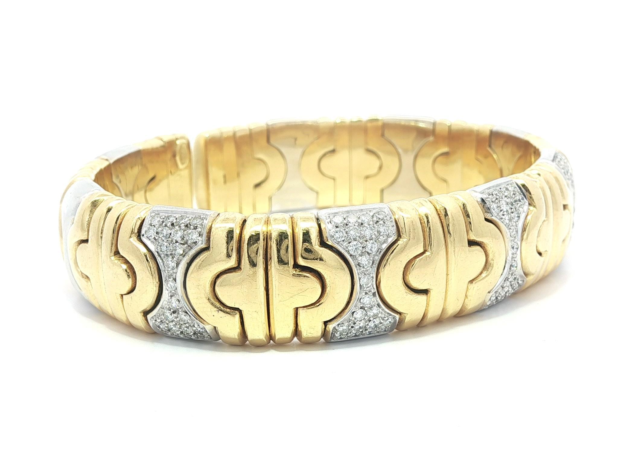Bracciale flessibile pesante in oro giallo e bianco 18k con diamante da 1 carato a 5 sezioni in vendita 9