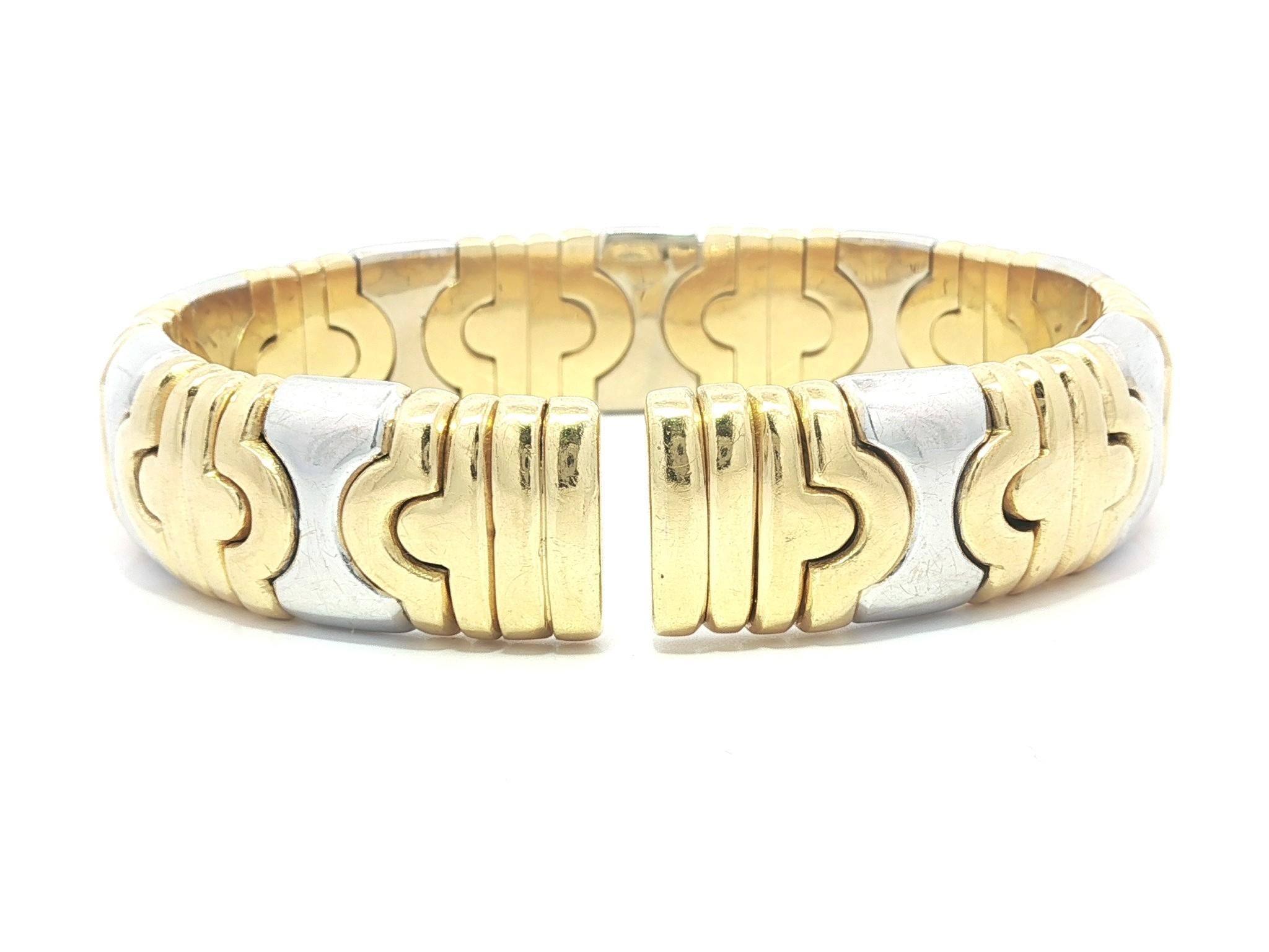 Taglio brillante Bracciale flessibile pesante in oro giallo e bianco 18k con diamante da 1 carato a 5 sezioni in vendita