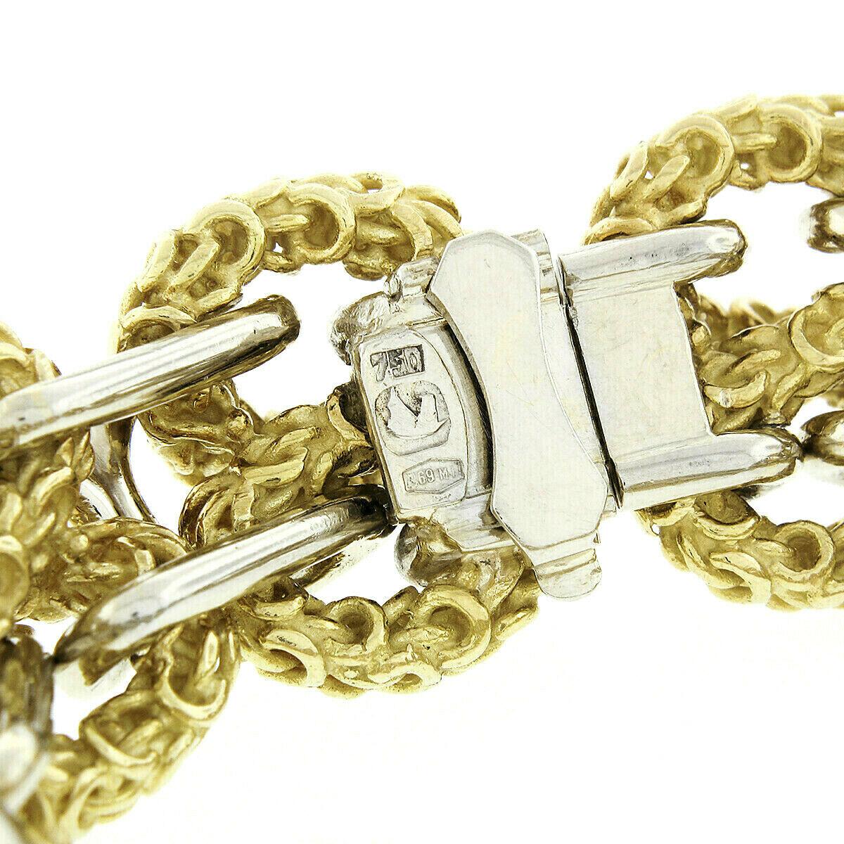 Heavy 18 Karat Yellow and White Gold Wide 3D Infinity Knot Chain Bracelet For Sale 3
