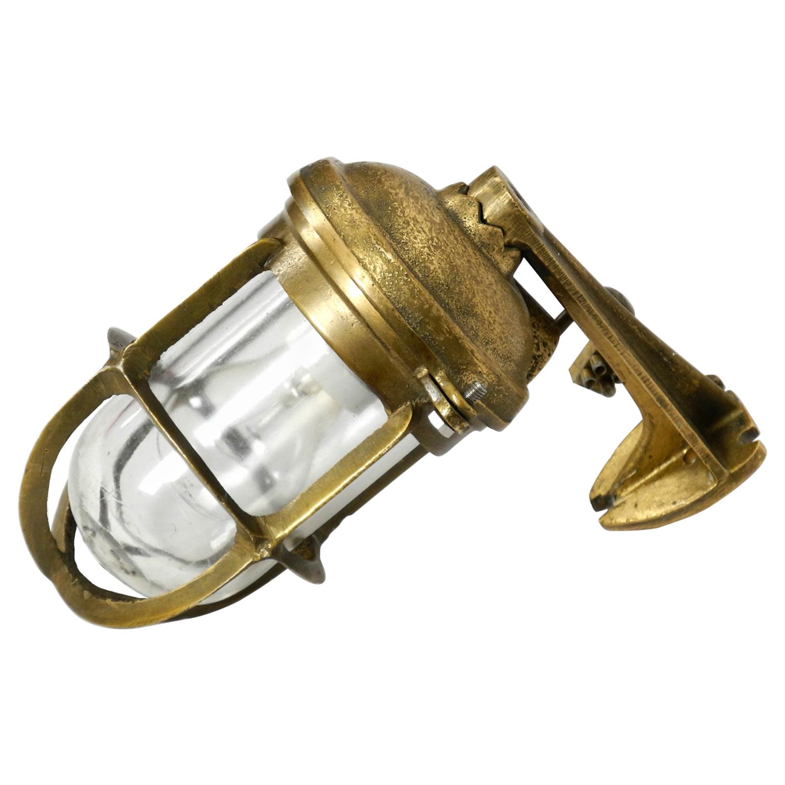 Heavy 1950s Maritime Ship Wall Lamp Made of Cast Brass and with Glass Shade For Sale