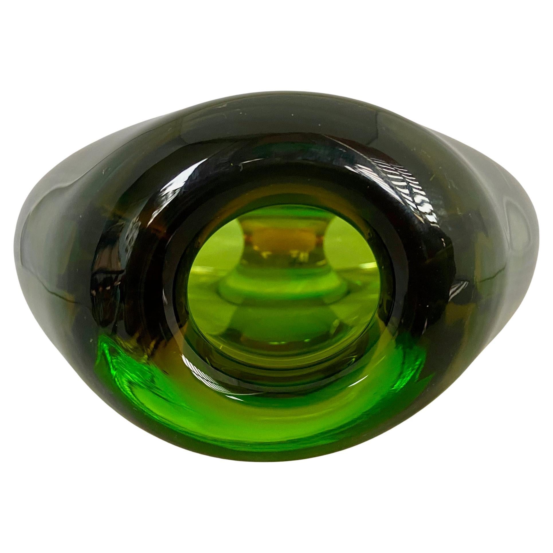 20th Century Heavy 1960's Green Bohemian Art Glass Vase, by Vladimir Mika for Moser