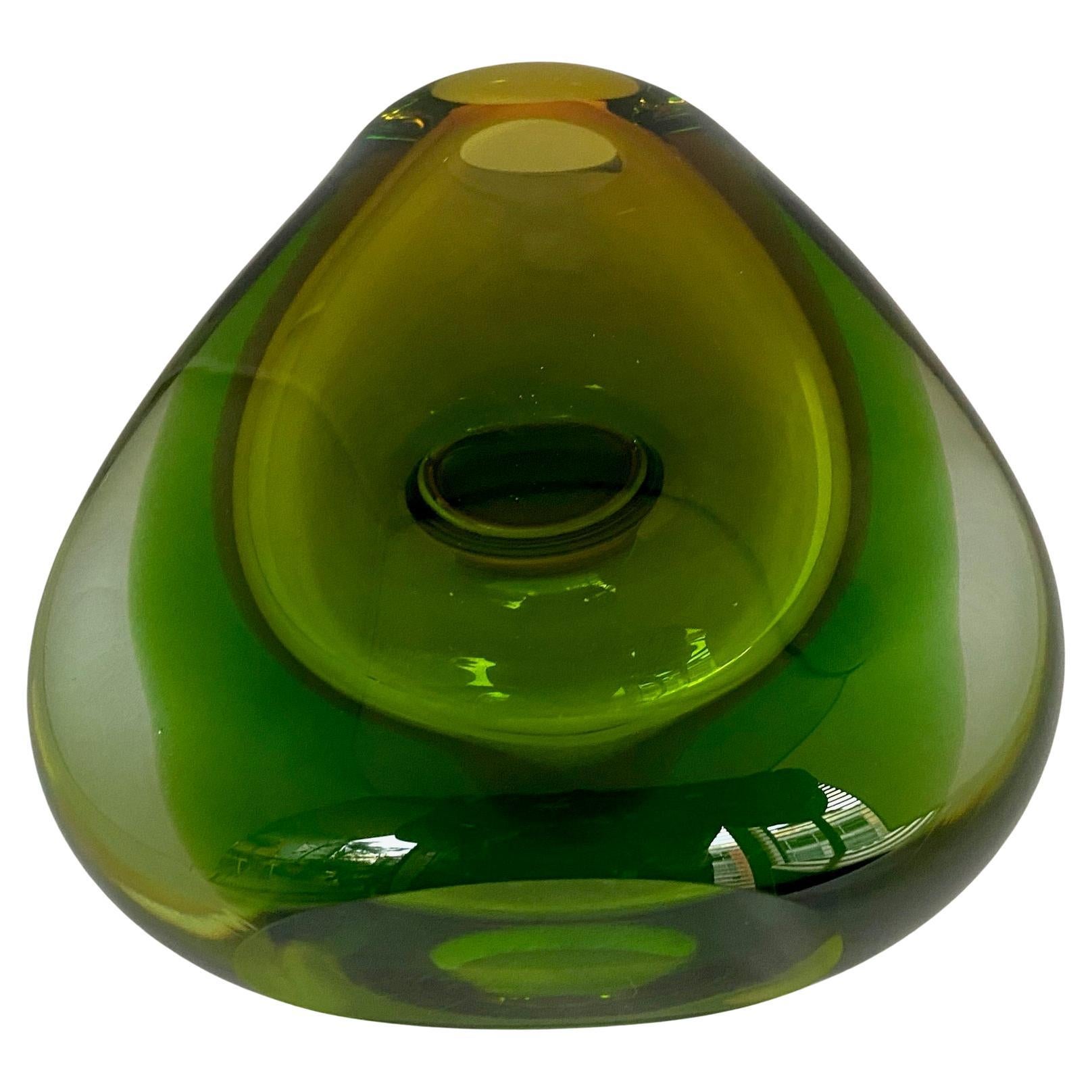 Heavy 1960's Green Bohemian Art Glass Vase, by Vladimir Mika for Moser For Sale 1