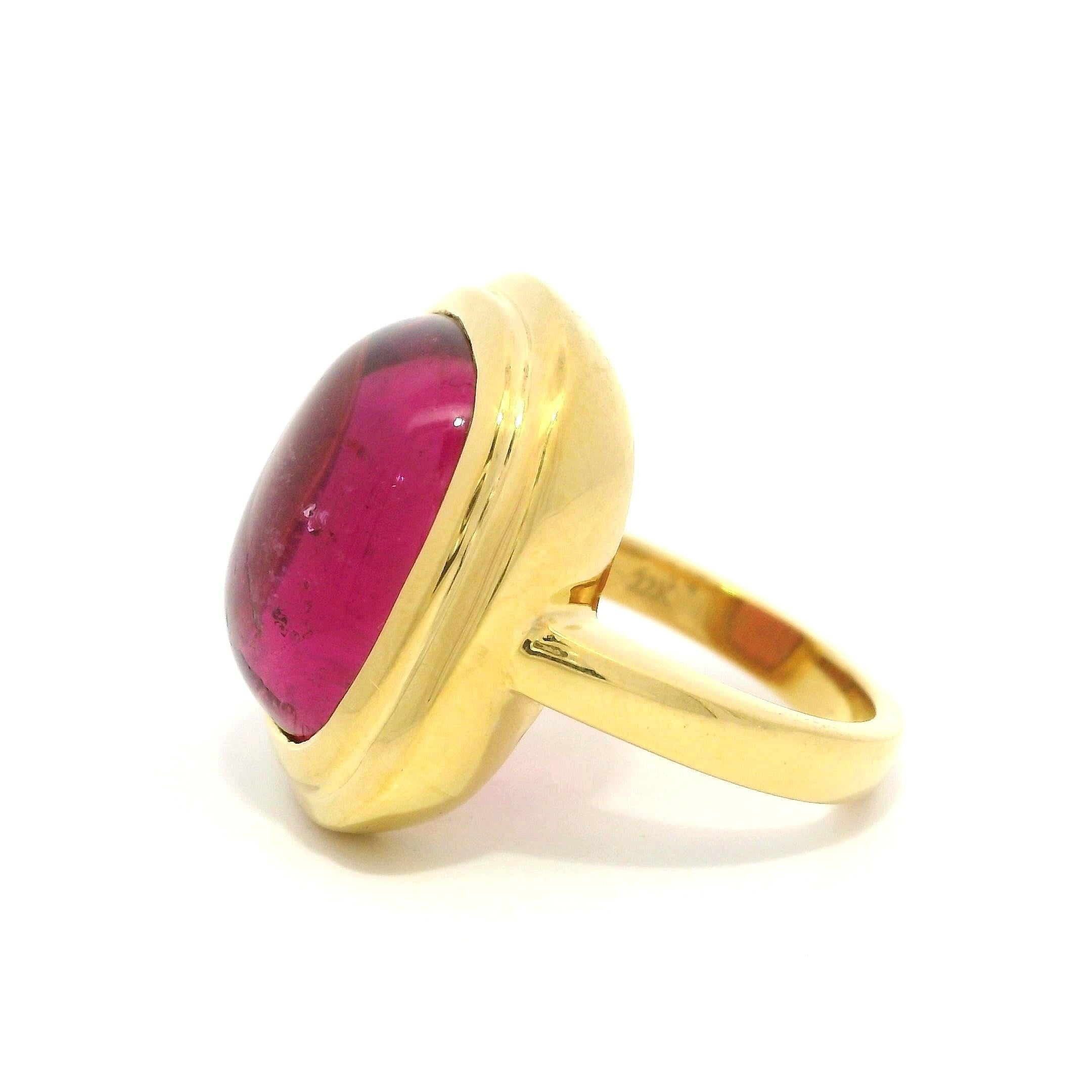 Heavy 22k Yellow Gold GIA 15.90ct Pink Rubellite Tourmaline Bezel Solitaire Ring In New Condition For Sale In Montclair, NJ