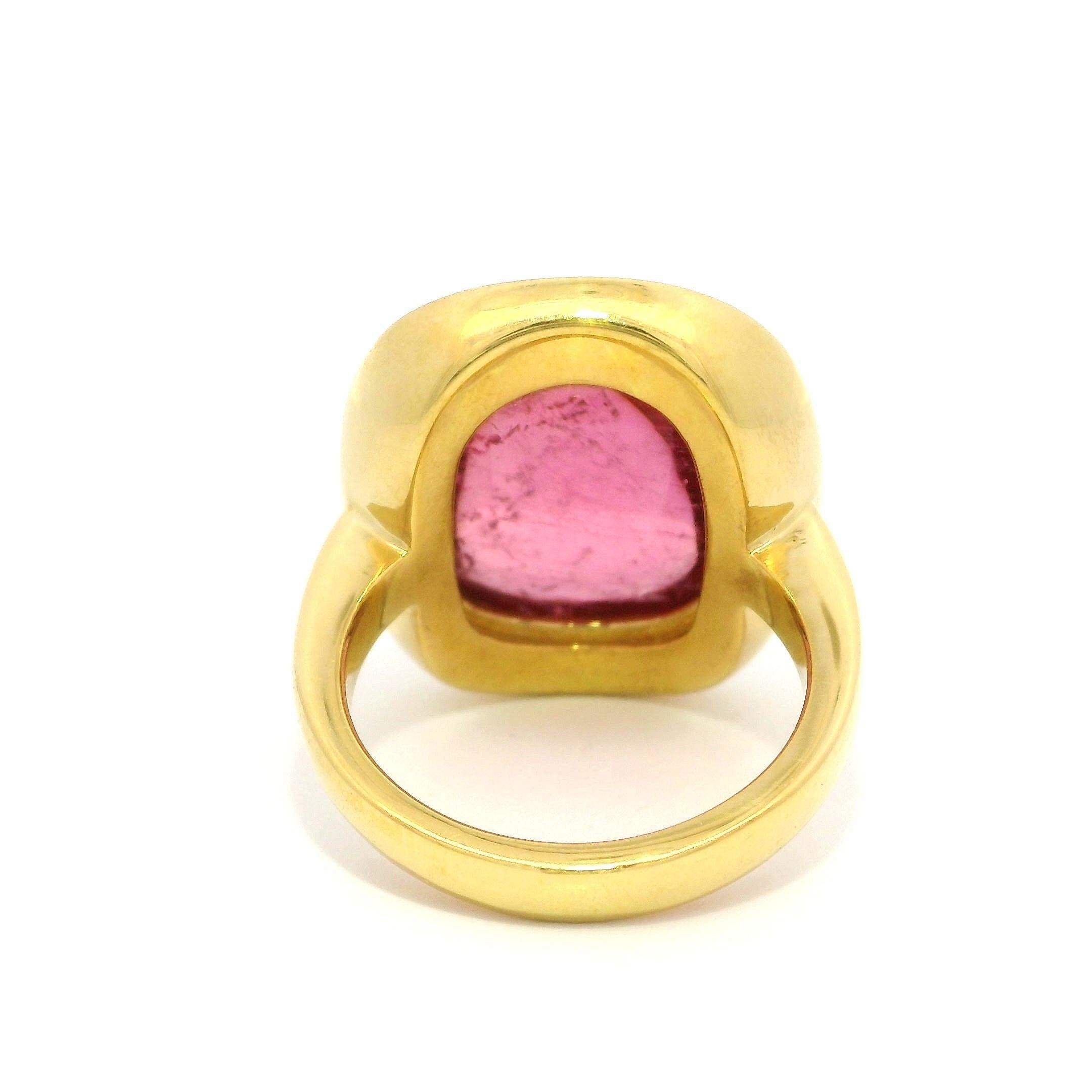 Women's Heavy 22k Yellow Gold GIA 15.90ct Pink Rubellite Tourmaline Bezel Solitaire Ring For Sale