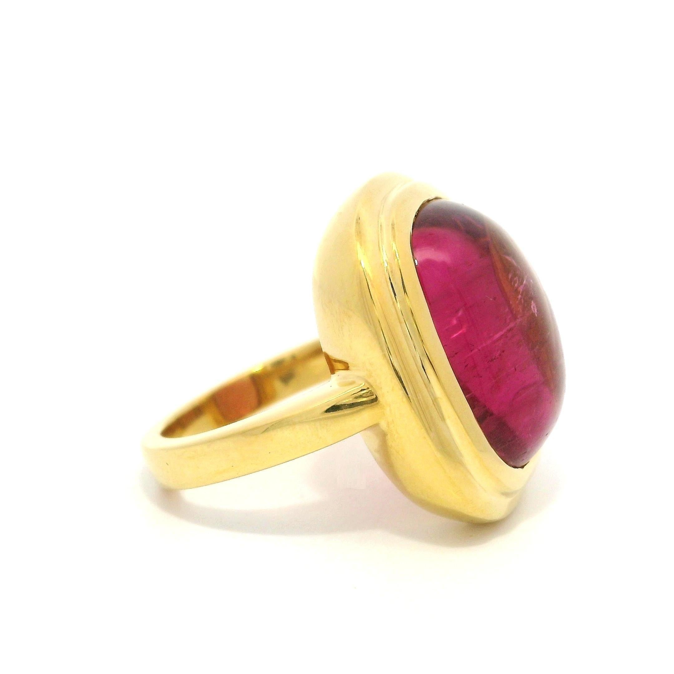 Heavy 22k Yellow Gold GIA 15.90ct Pink Rubellite Tourmaline Bezel Solitaire Ring For Sale 1