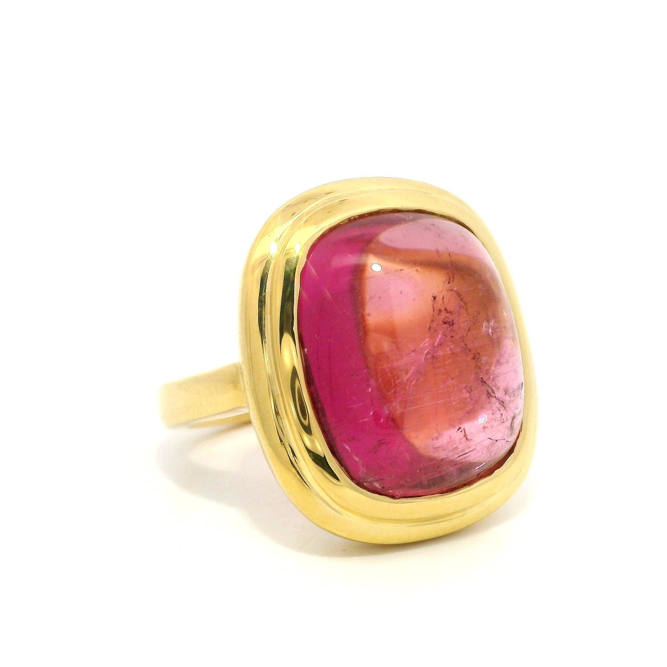 Heavy 22k Yellow Gold GIA 15.90ct Pink Rubellite Tourmaline Bezel Solitaire Ring For Sale 4