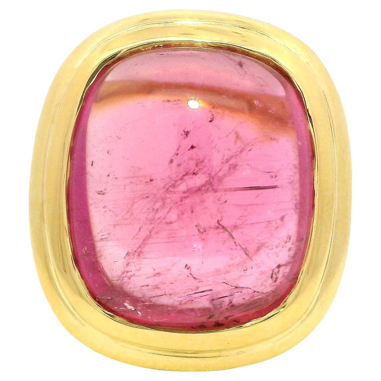 Anillo solitario con bisel de turmalina rubelita rosa de oro amarillo pesado de 22 quilates GIA 15,90 ct