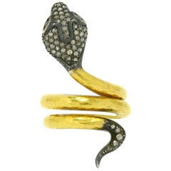 Heavy 24K Gold Snake Ring Diamond Pave' Cobra Asp Cleopatra Elizabeth Taylor
