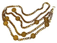 Vintage Heavy 314g Gold Curb Chain Coin Medallion Layered Necklace Belt Roman