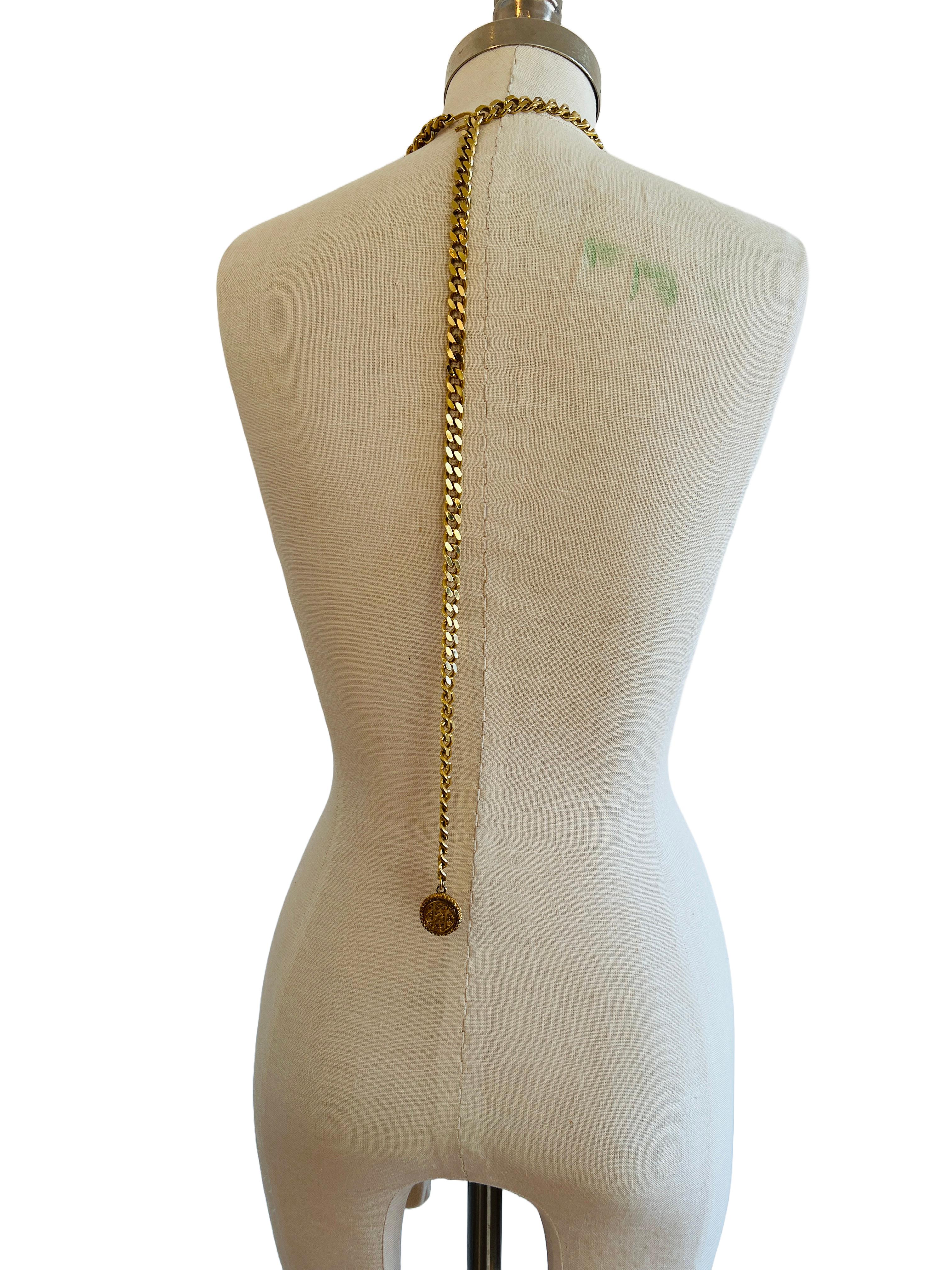 Vintage 314g Gold Curb Chain Coin Medallion Layered Necklace Belt Roman Pour femmes en vente