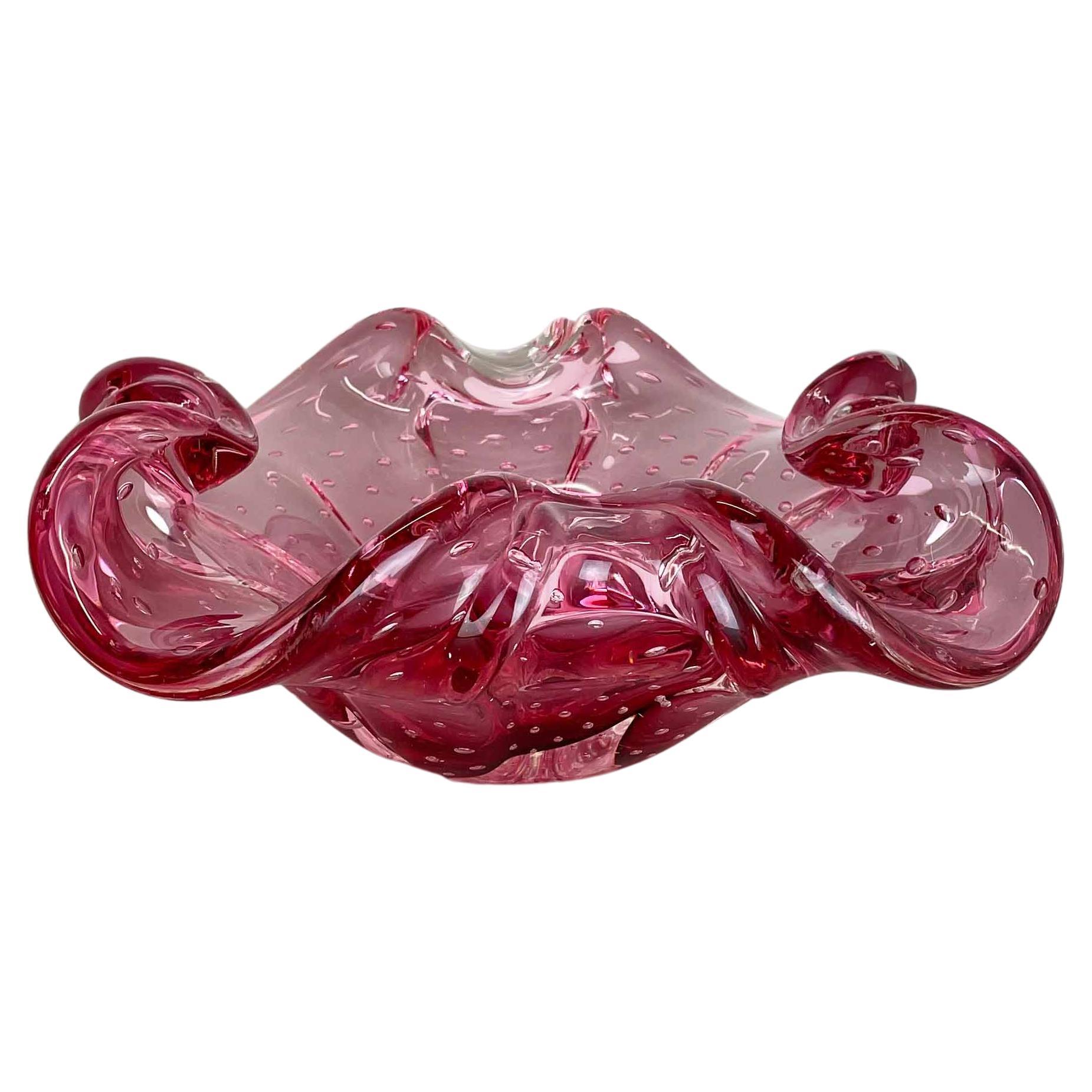 Heavy 3.7kg Rare Extra Large Shell Bowl "PINK BUBBLE" Murano Glass, Italy, 1970