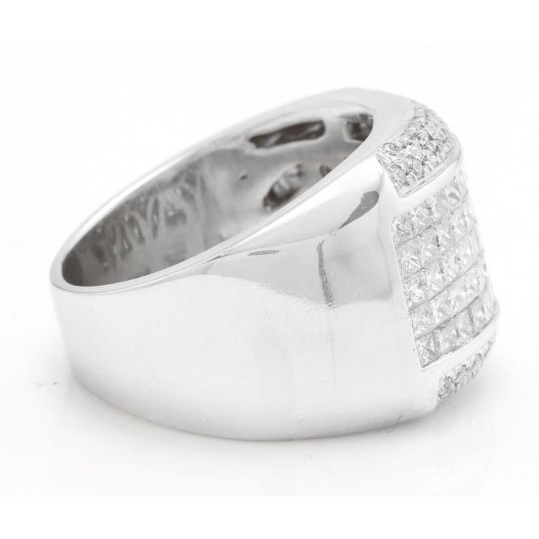 Anillo de hombre pesado de oro blanco macizo de 14 quilates con diamante natural de 5,00 quilates Corte esmeralda en venta
