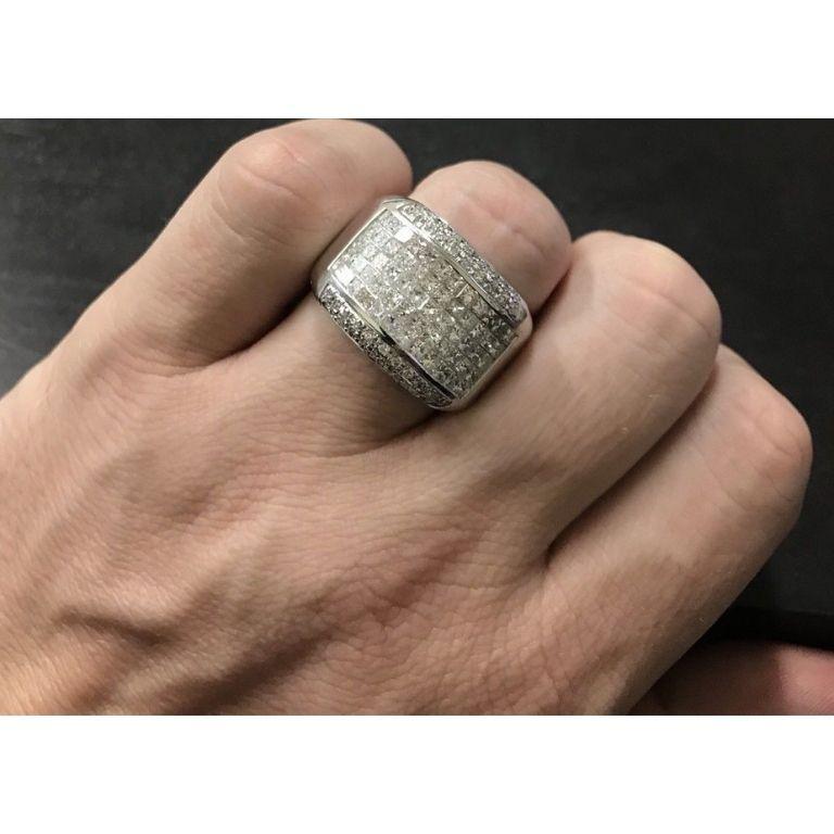 De los hombres Anillo de hombre pesado de oro blanco macizo de 14 quilates con diamante natural de 5,00 quilates en venta