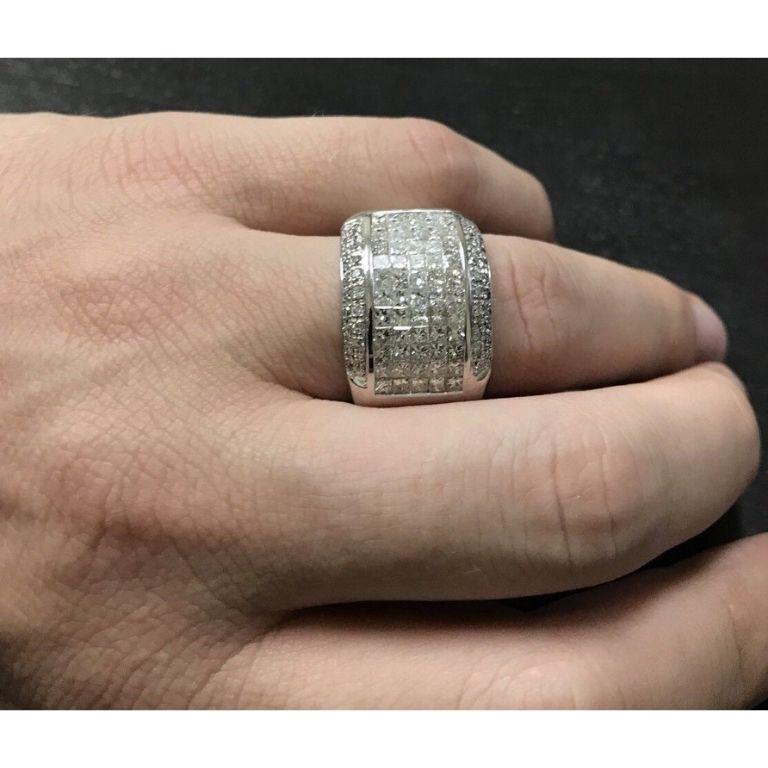Anillo de hombre pesado de oro blanco macizo de 14 quilates con diamante natural de 5,00 quilates en venta 1