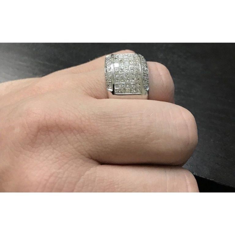 Anillo de hombre pesado de oro blanco macizo de 14 quilates con diamante natural de 5,00 quilates en venta 2
