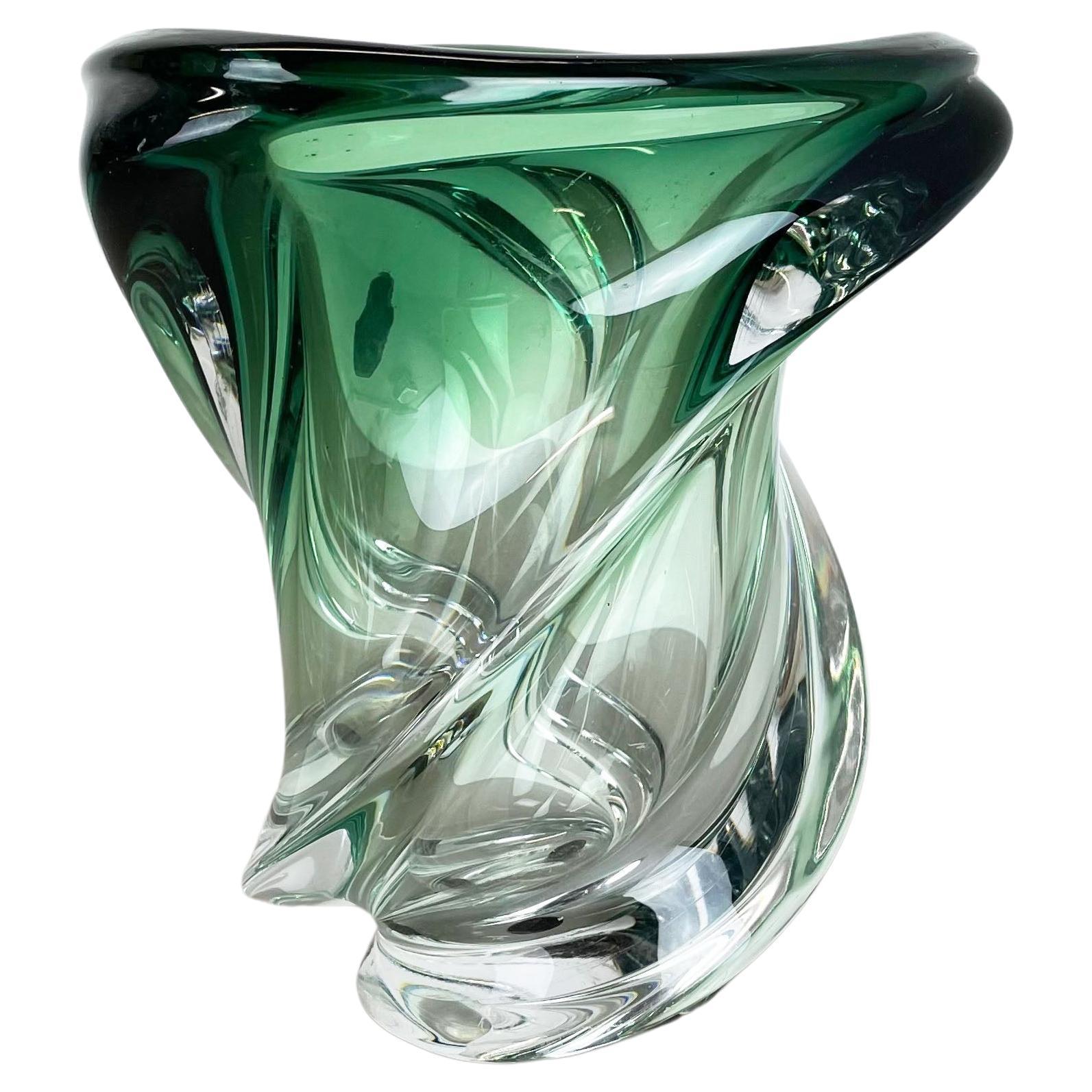 Heavy 5.1kg Crystal "Wave" Glass Vase Object by Val Saint Lambert, Belgium 1960 For Sale