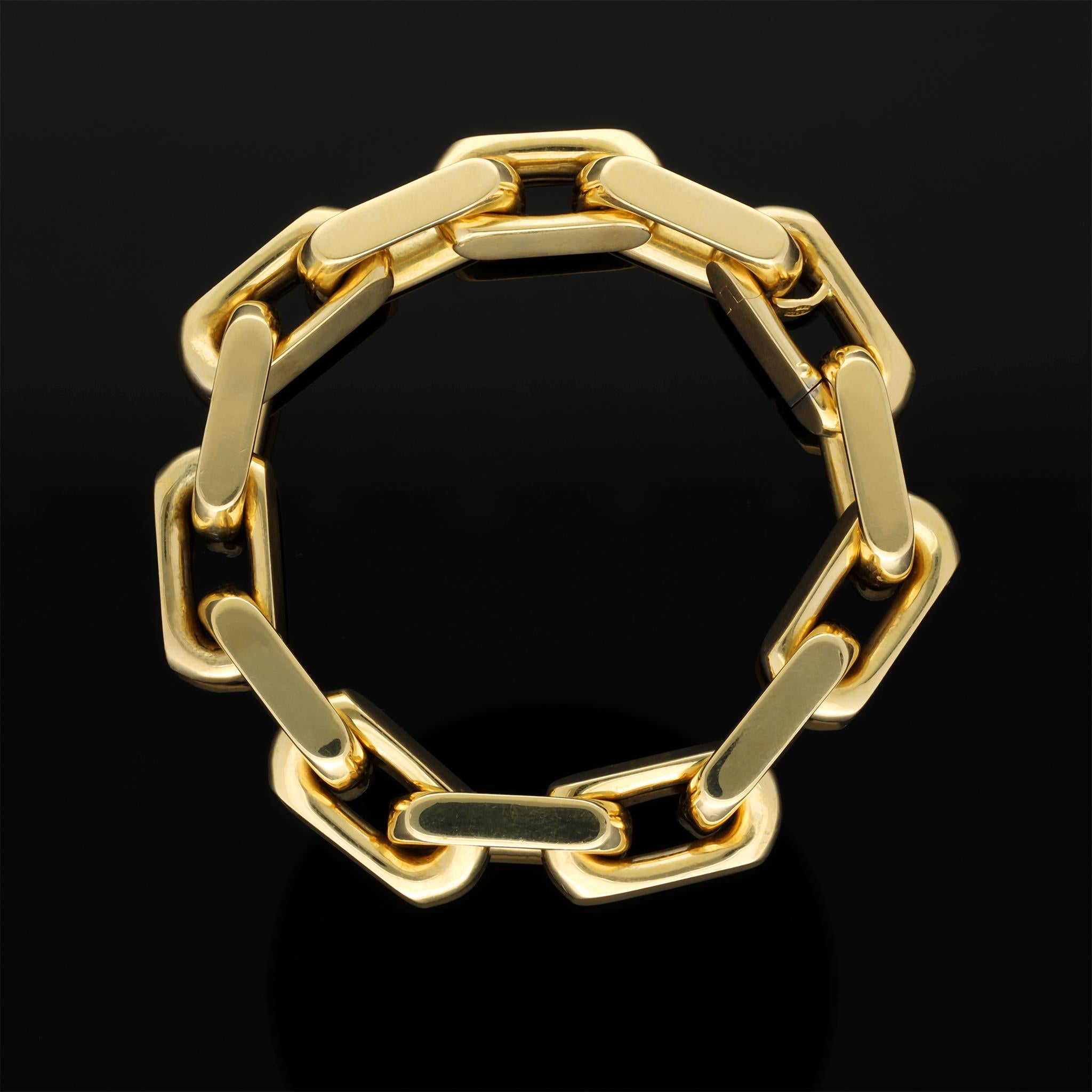 Art Deco HEAVY 55g Solid 18k Yellow Gold Geometric Chain Bracelet, Rectangle Link Chain