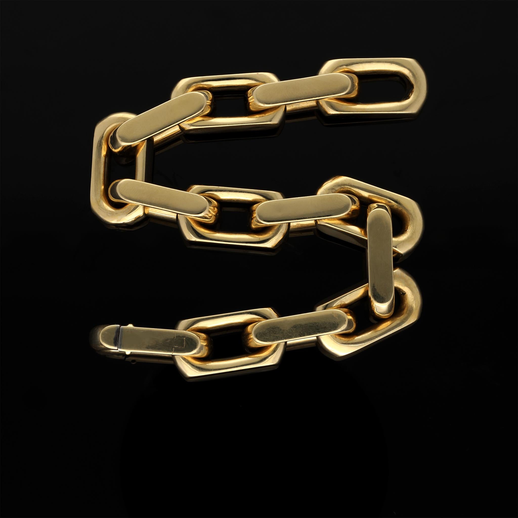 Women's or Men's HEAVY 55g Solid 18k Yellow Gold Geometric Chain Bracelet, Rectangle Link Chain