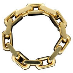 HEAVY 55g Solid 18k Yellow Gold Geometric Chain Bracelet, Rectangle Link Chain