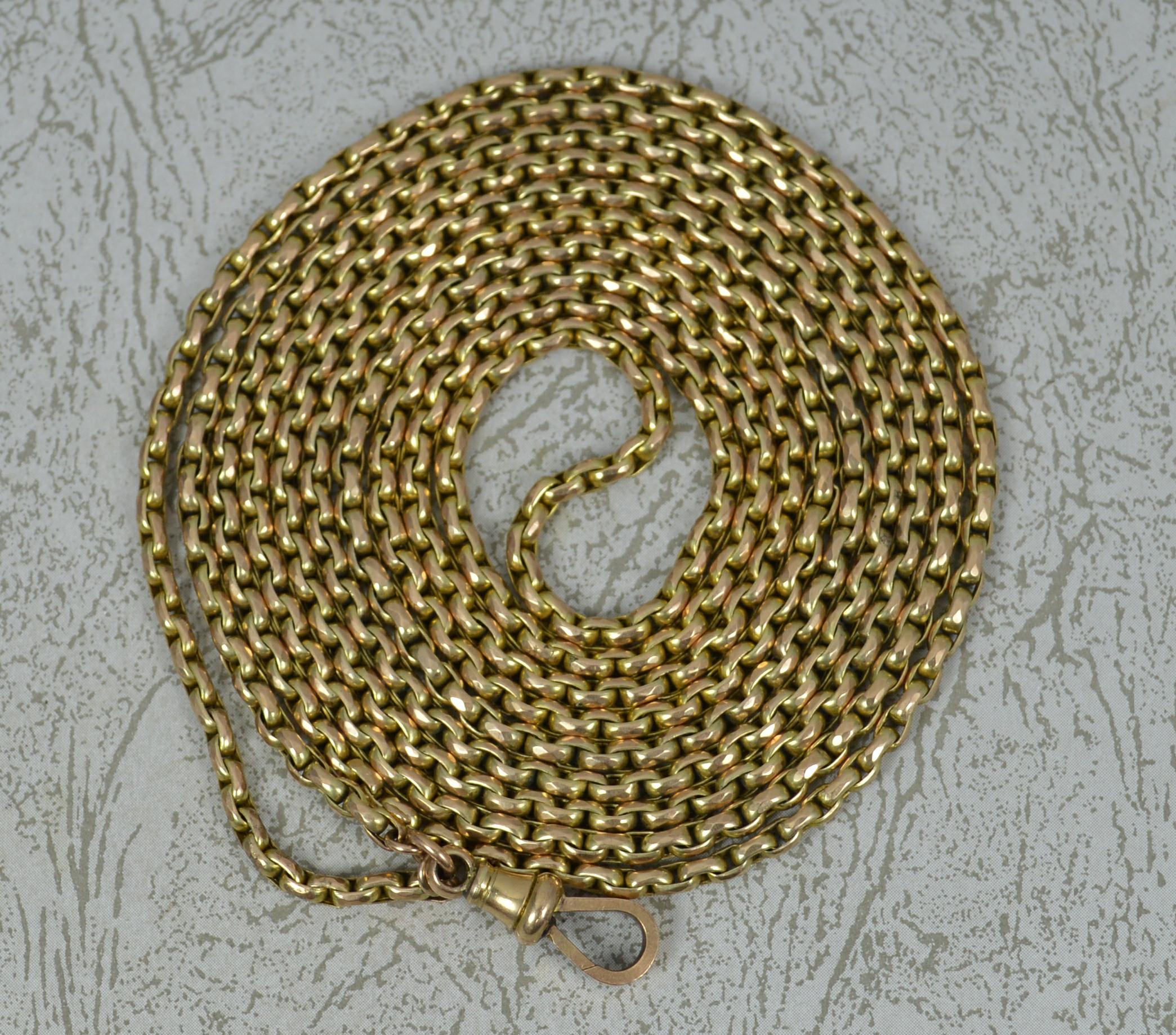 Victorian Heavy 9ct Gold Belcher Link Necklace Muff Guard Chain, c1880