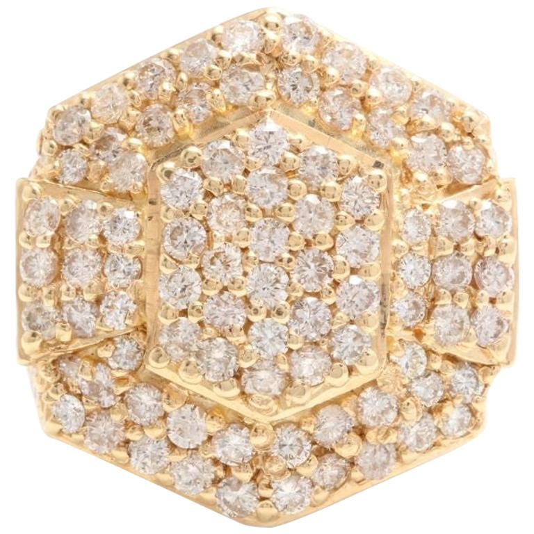 Heavy 5.80 Carat Natural Diamond 14 Karat Solid Yellow Gold Men's Ring For Sale