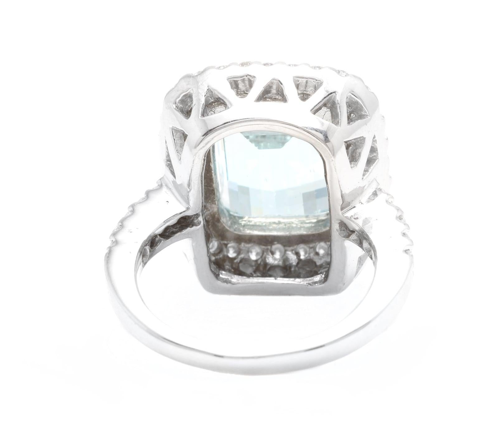 Ring aus massivem Weißgold mit 5,80 Karat natürlichem Aquamarin und Diamant im Zustand „Neu“ im Angebot in Los Angeles, CA