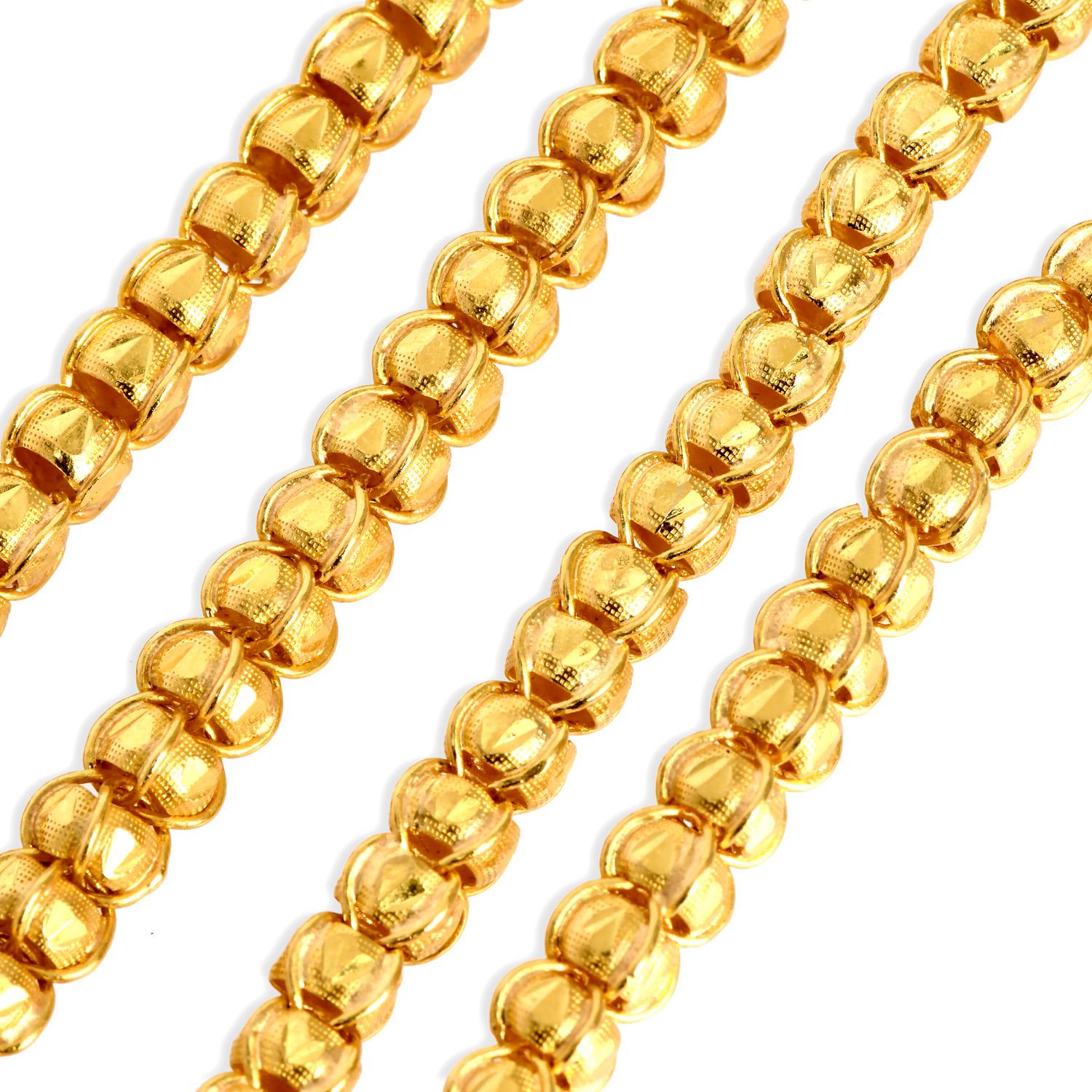 Retro Heavy  79 Grams 22K Gold Engraved Beaded Link Long Necklace For Sale