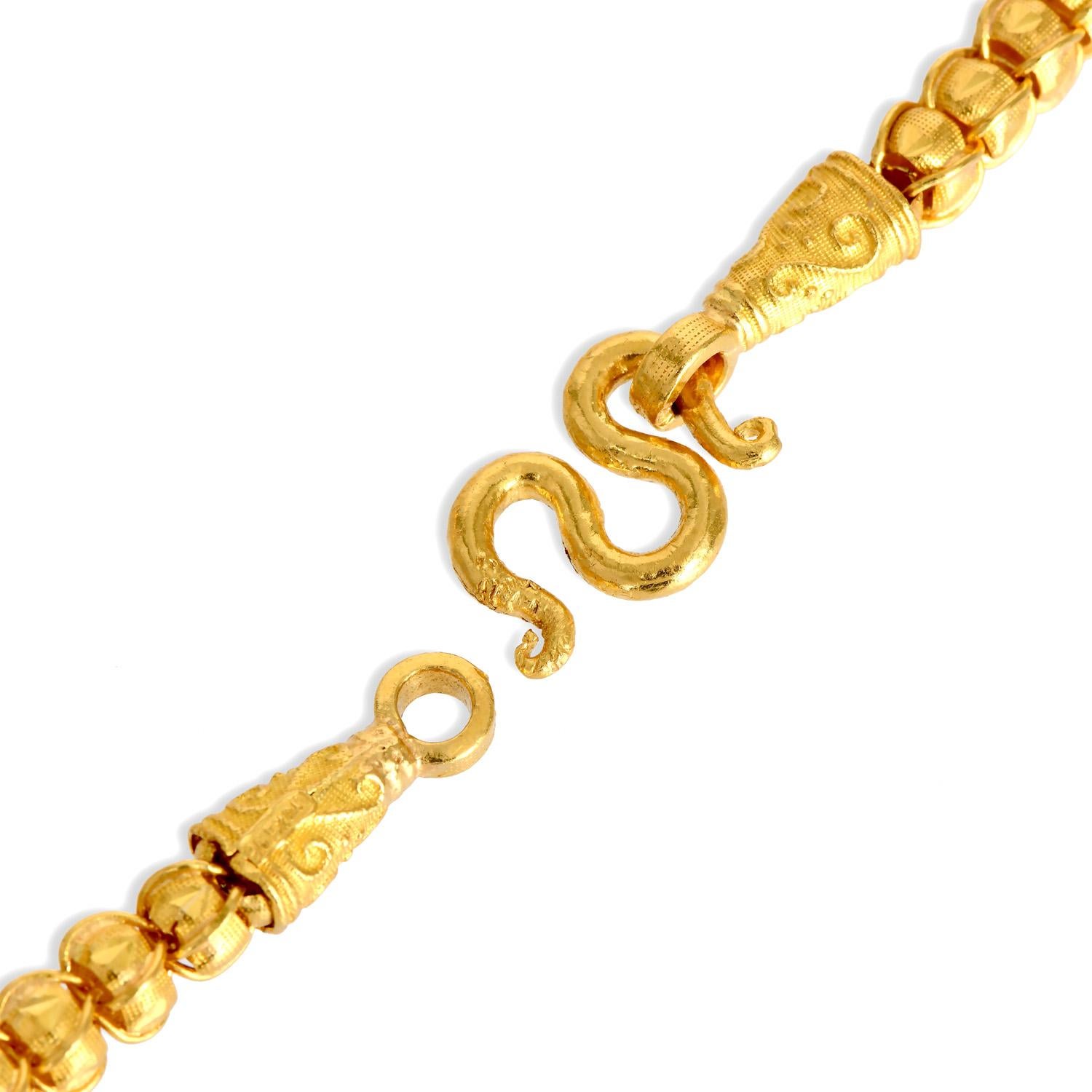 Heavy  79 Grams 22K Gold Engraved Beaded Link Long Necklace In Excellent Condition For Sale In Miami, FL