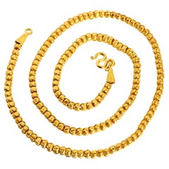 Heavy  79 Grams 22K Gold Engraved Beaded Link Long Necklace