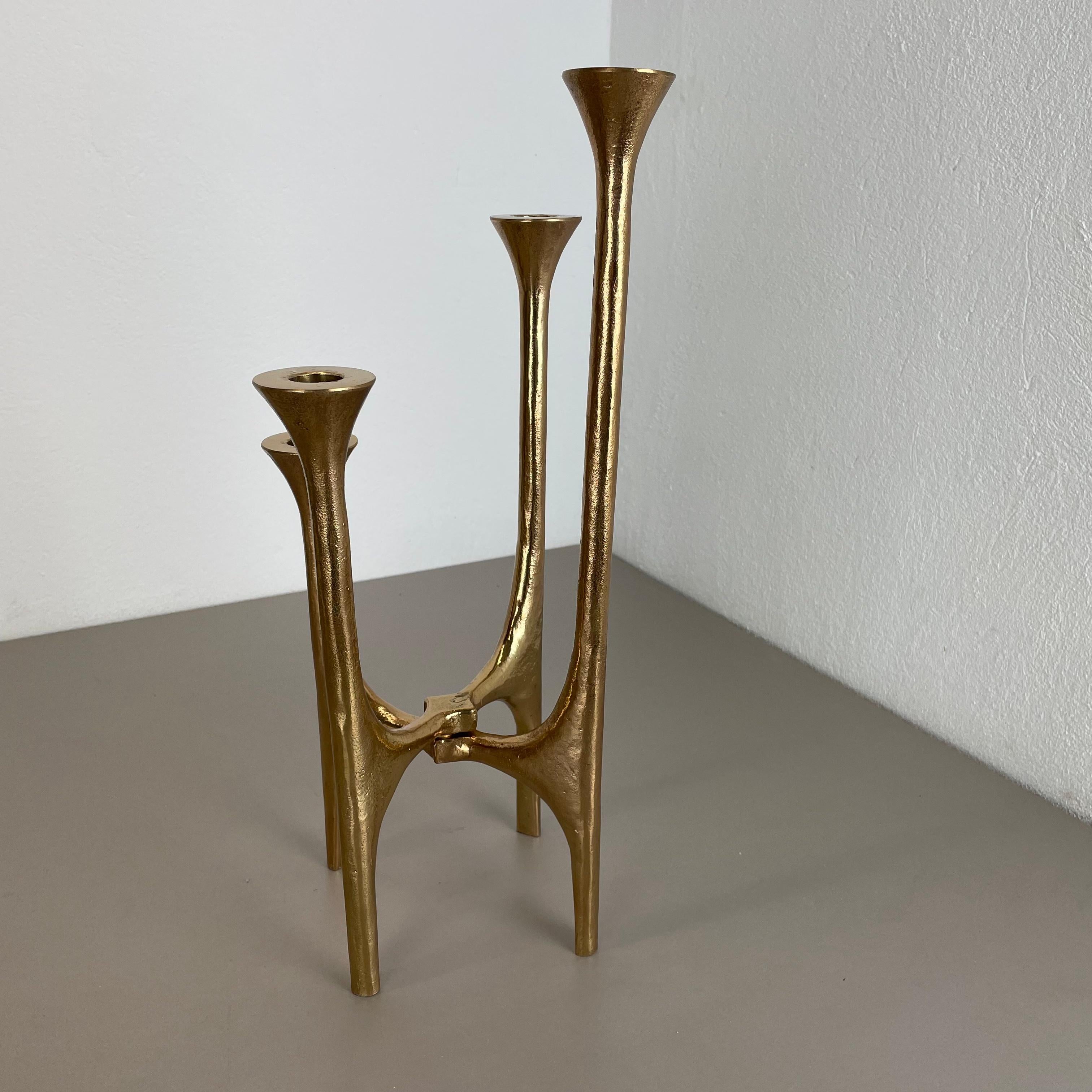 lourd 7kg Bougeoir sculptural moderniste en bronze brutaliste de 44 cm, France, années 1970  en vente 13