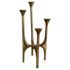 Vintage heavy 7kg Modernist Sculptural 44cm Brutalist Bronze Candleholder, France 1970s 