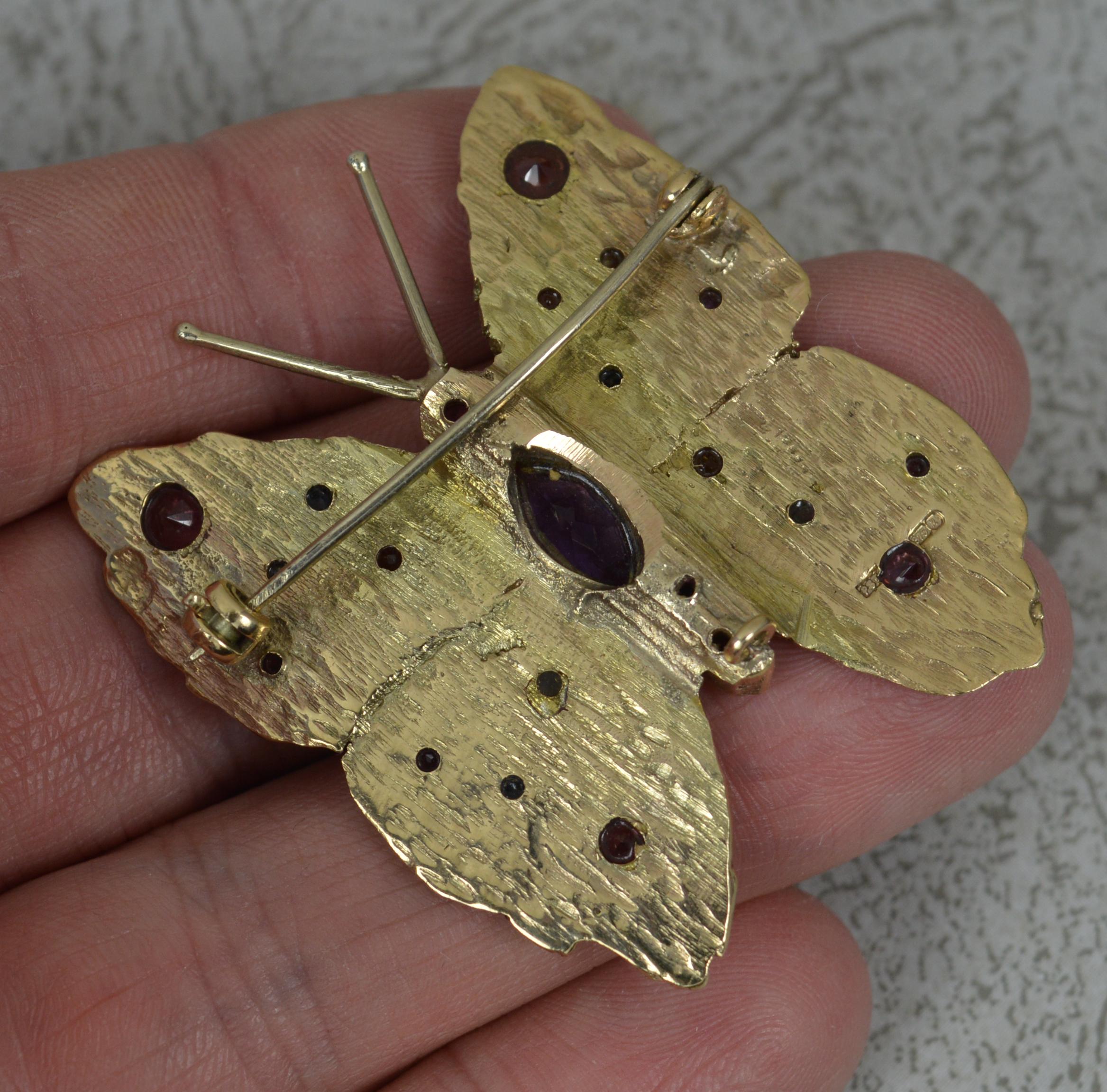 Heavy 9 Carat Gold and Gemstone Butterfly Brooch 1