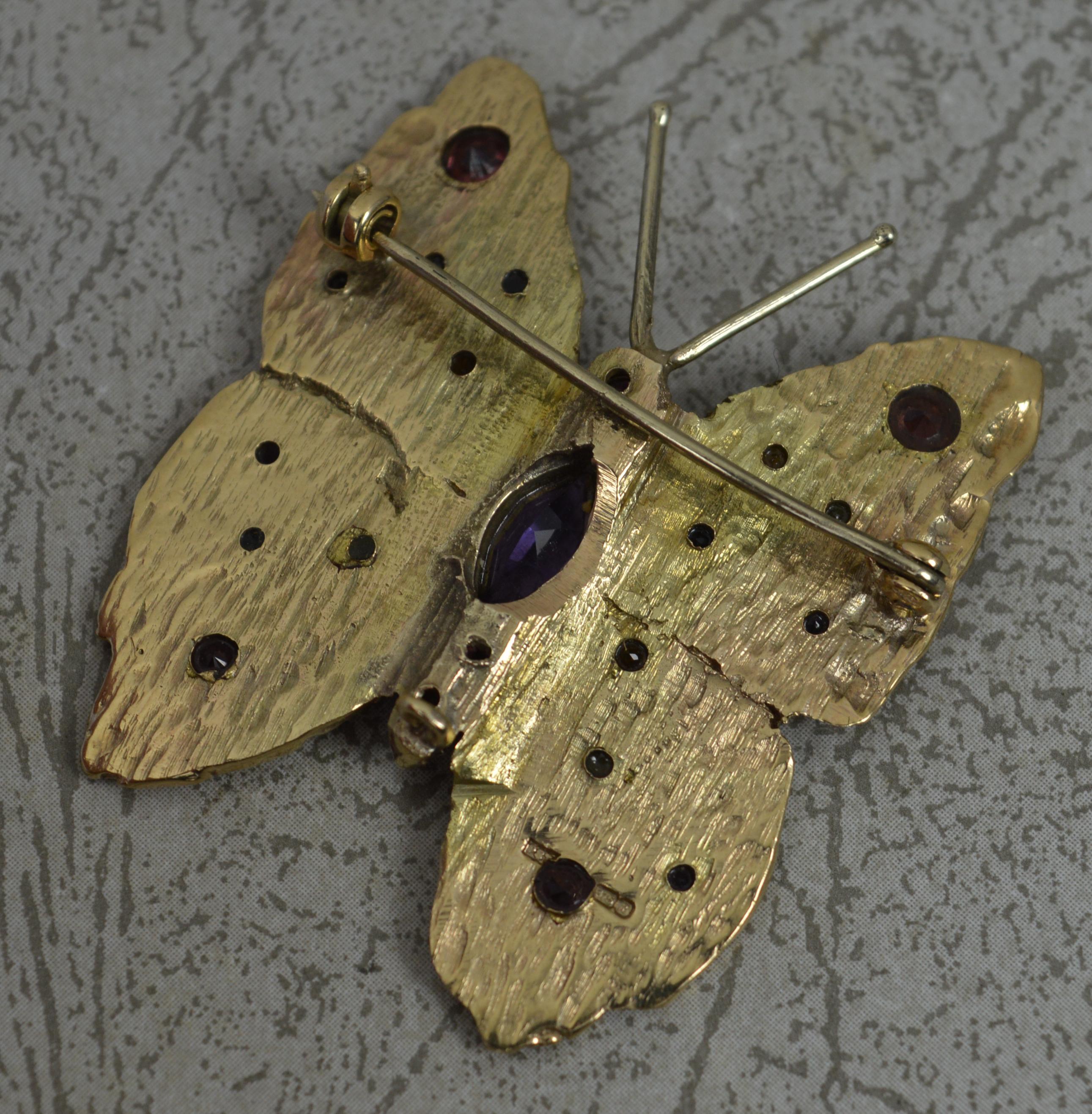 Heavy 9 Carat Gold and Gemstone Butterfly Brooch 2
