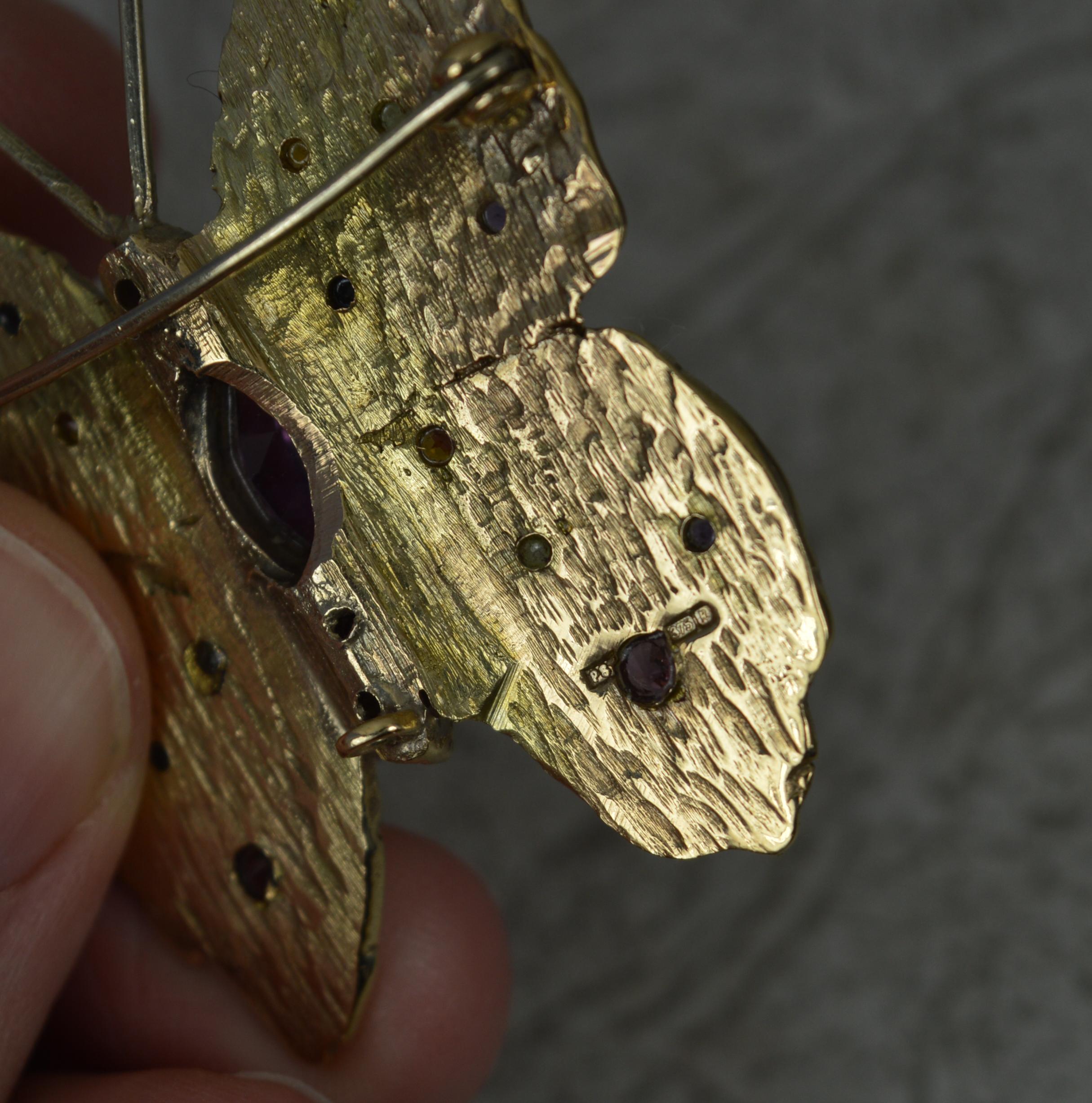 Heavy 9 Carat Gold and Gemstone Butterfly Brooch 3