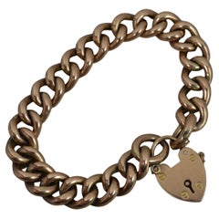 Heavy 9 Carat Rose Gold Long Curb Bracelet and Padlock Clasp