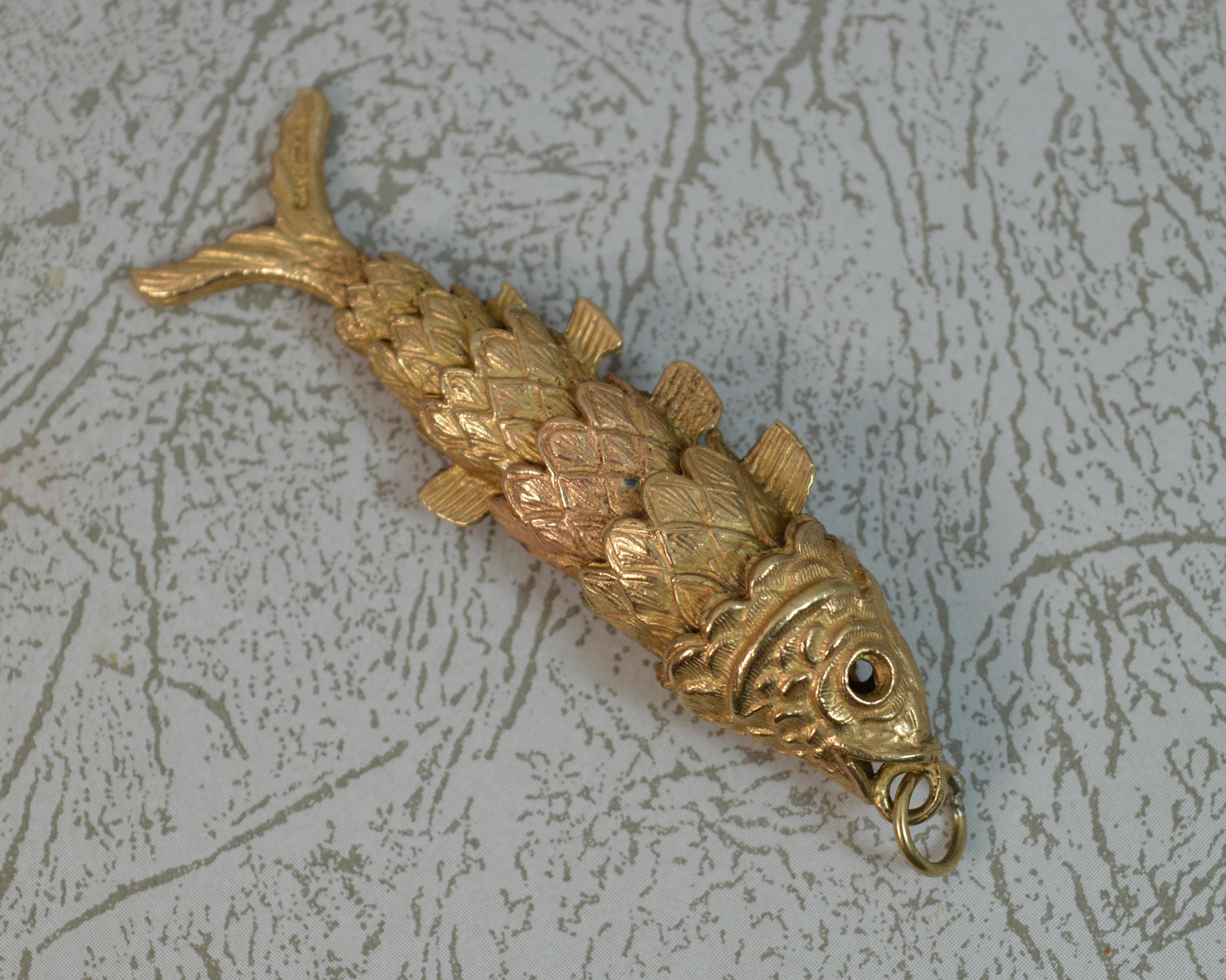 Contemporary Heavy 9 Carat Yellow Gold Articulated Fish Pendant