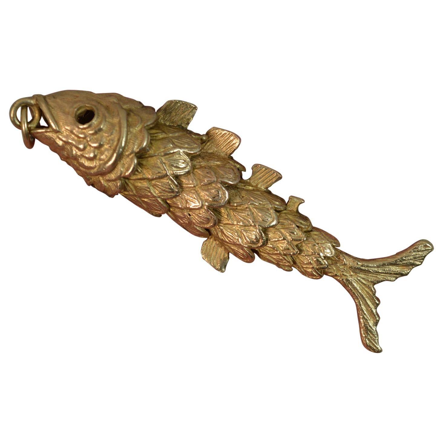 Heavy 9 Carat Yellow Gold Articulated Fish Pendant