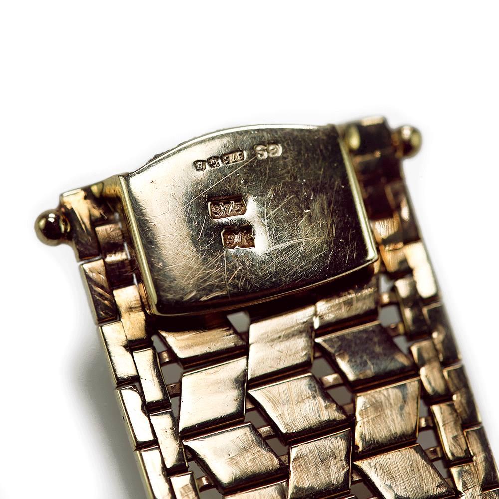 Heavy 9 Karat Yellow Gold Articulated Geometric Textured Woven Link Bracelet 2