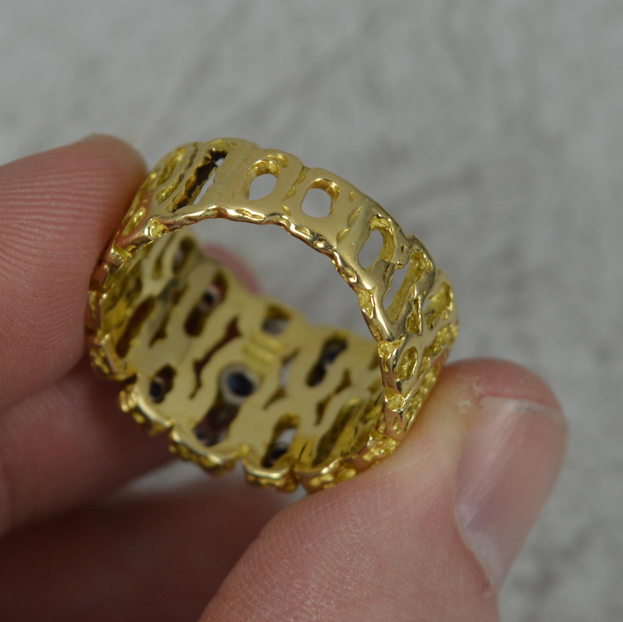 Bague rétro épaisse et abstraite en or 18 carats avec saphir et diamants 5