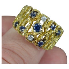 Heavy Abstract Retro 18 Carat Gold Sapphire and Diamond Statement Ring