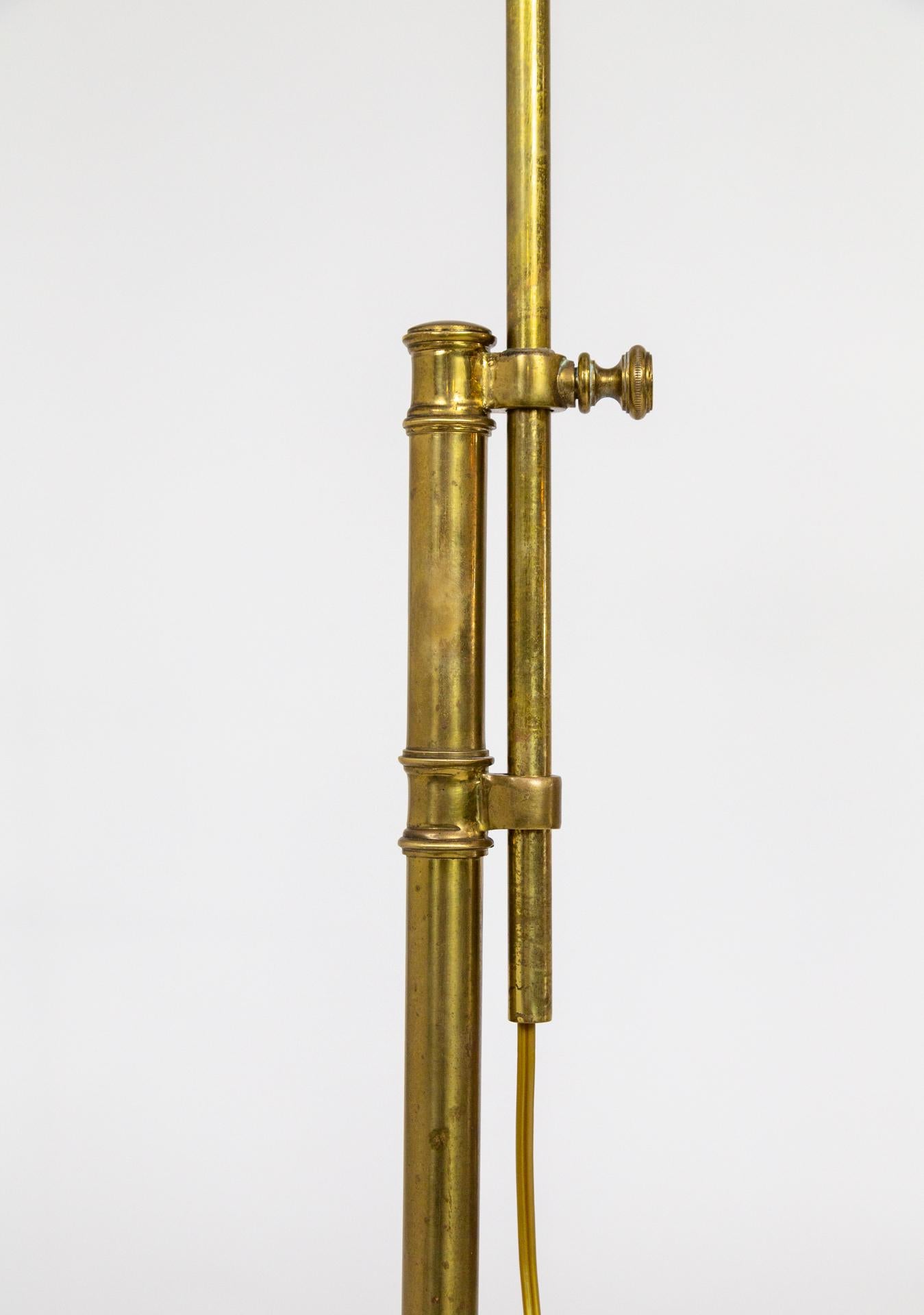 Heavy Adjustable Brass Pharmacy Floor Lamp  In Good Condition For Sale In San Francisco, CA