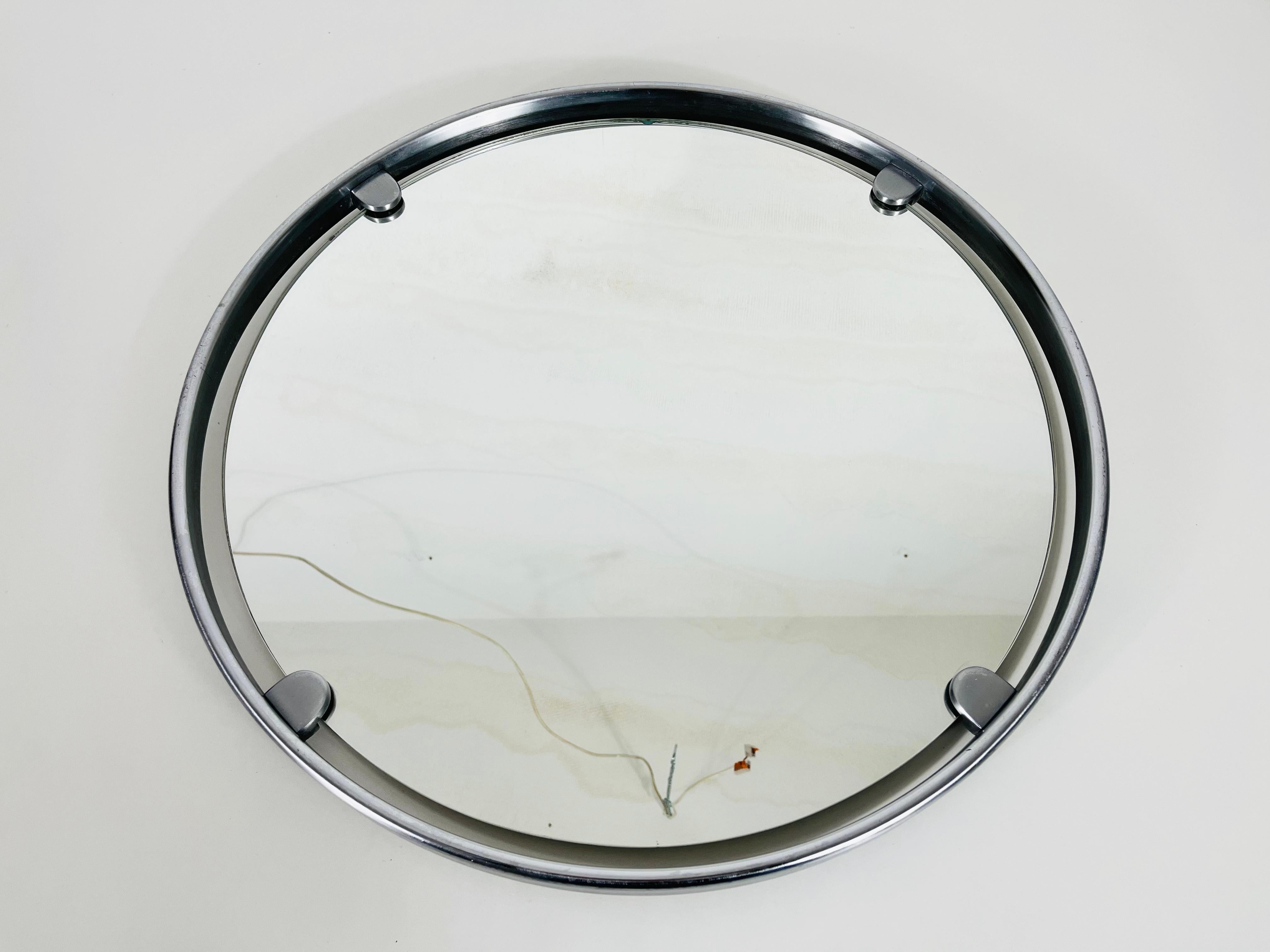 Mid-Century Modern Heavy Aluminium Mirror by Hillebrand, Germany, 1960s For Sale
