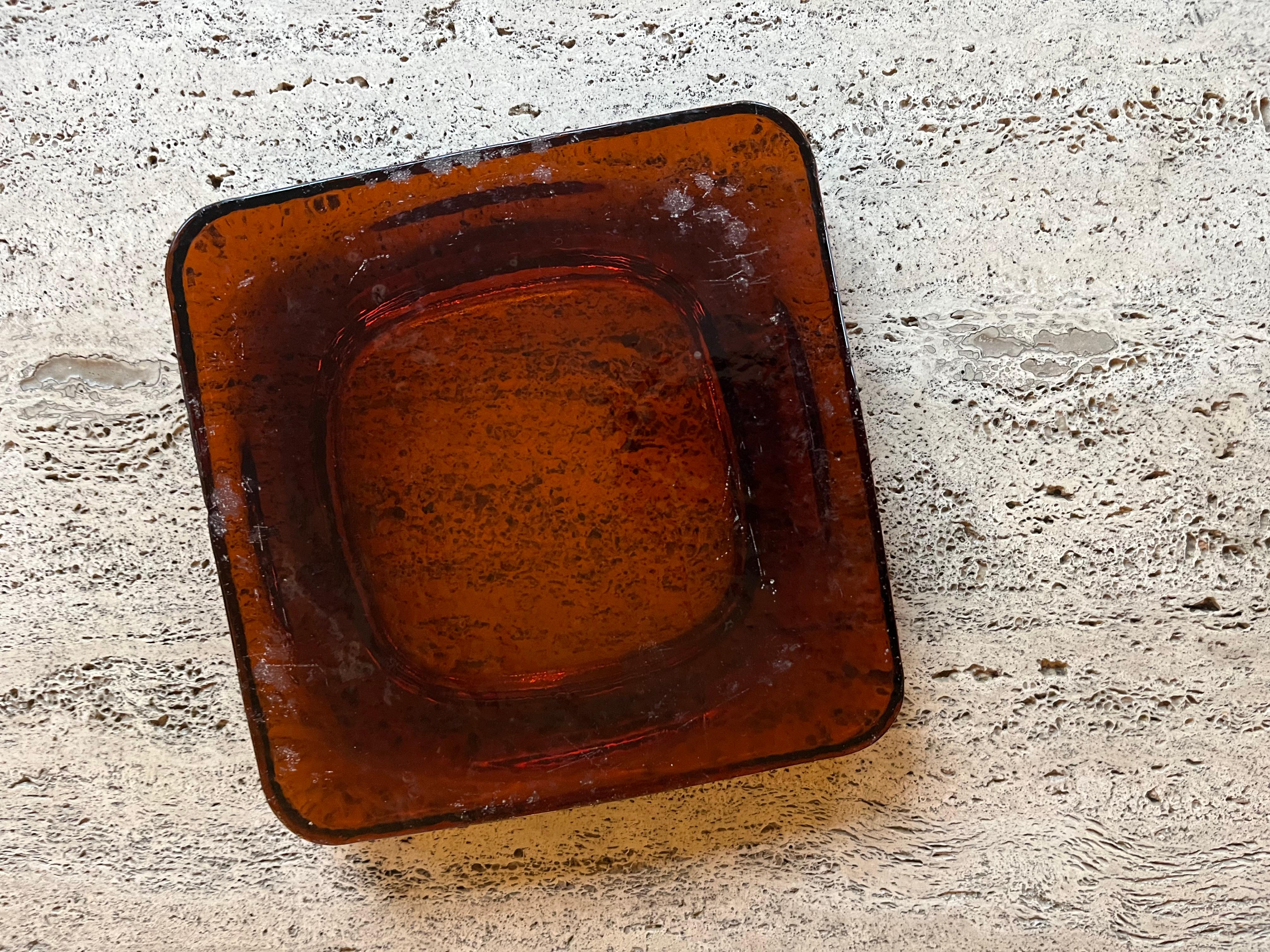 French Heavy amber moulded glass vide poche c.1970’s For Sale
