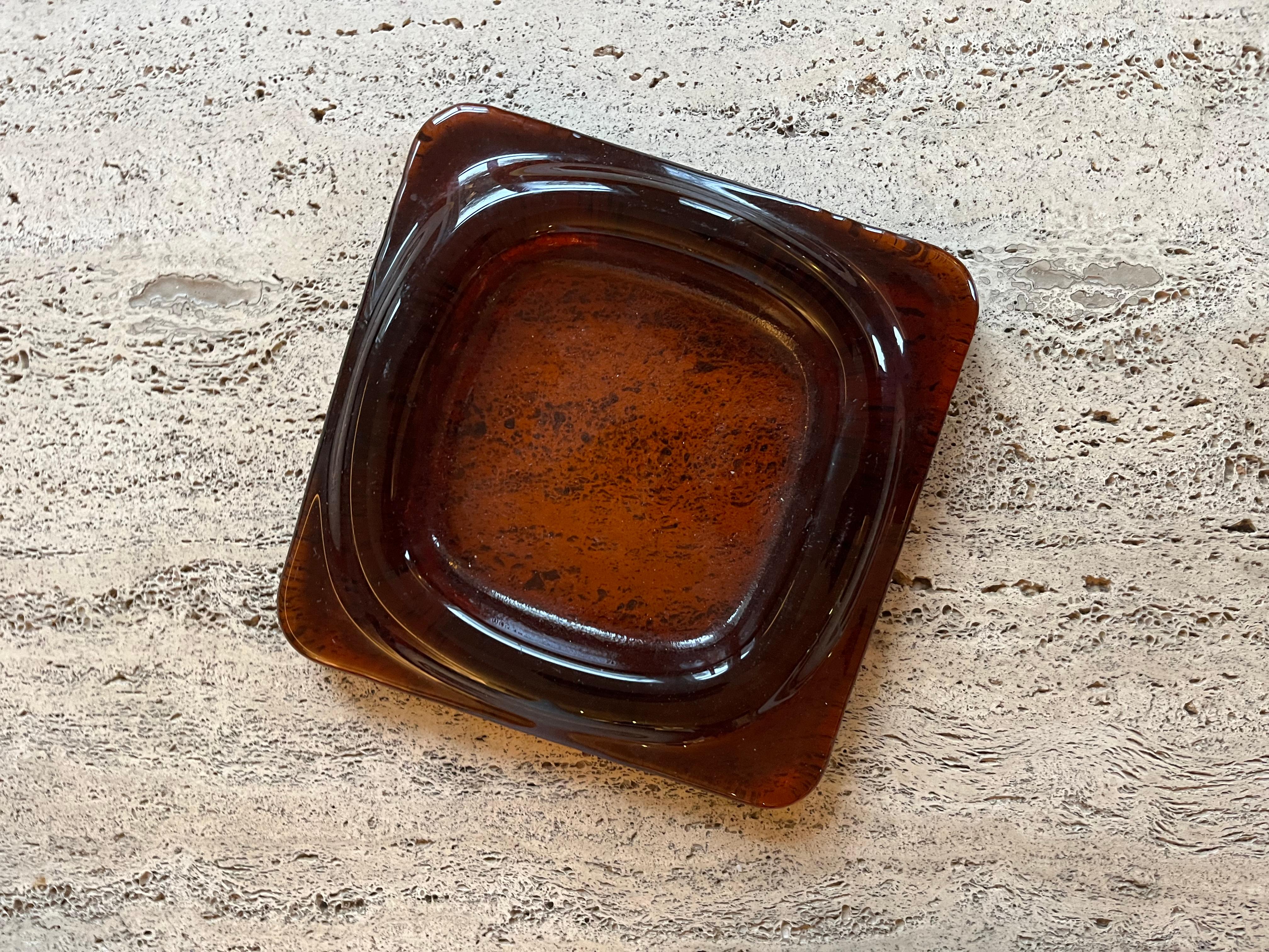 Molded Heavy amber moulded glass vide poche c.1970’s For Sale