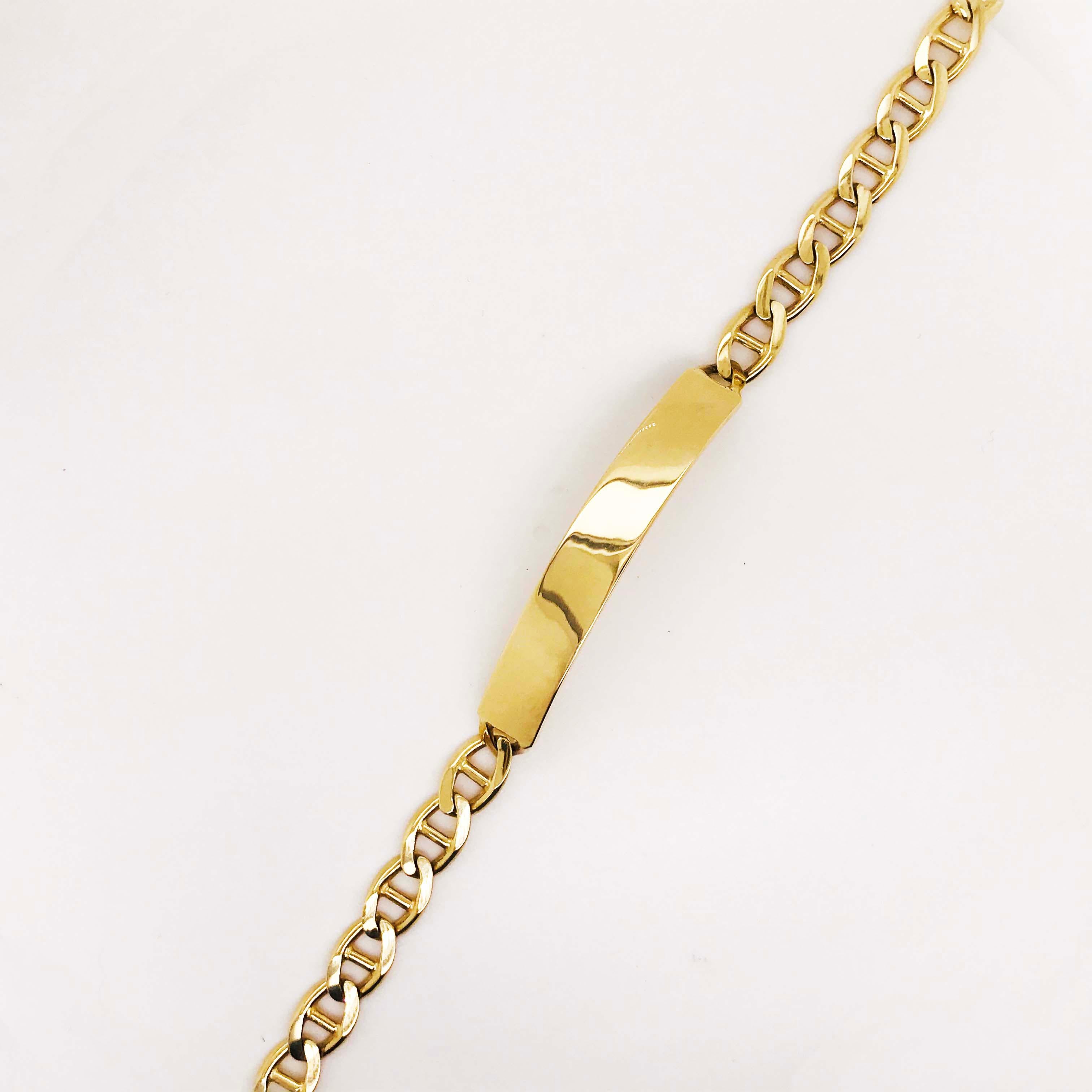 Engravable ID Bracelet in 14 kt Gold with Anchor Link Chain for Men or LG Woman 2
