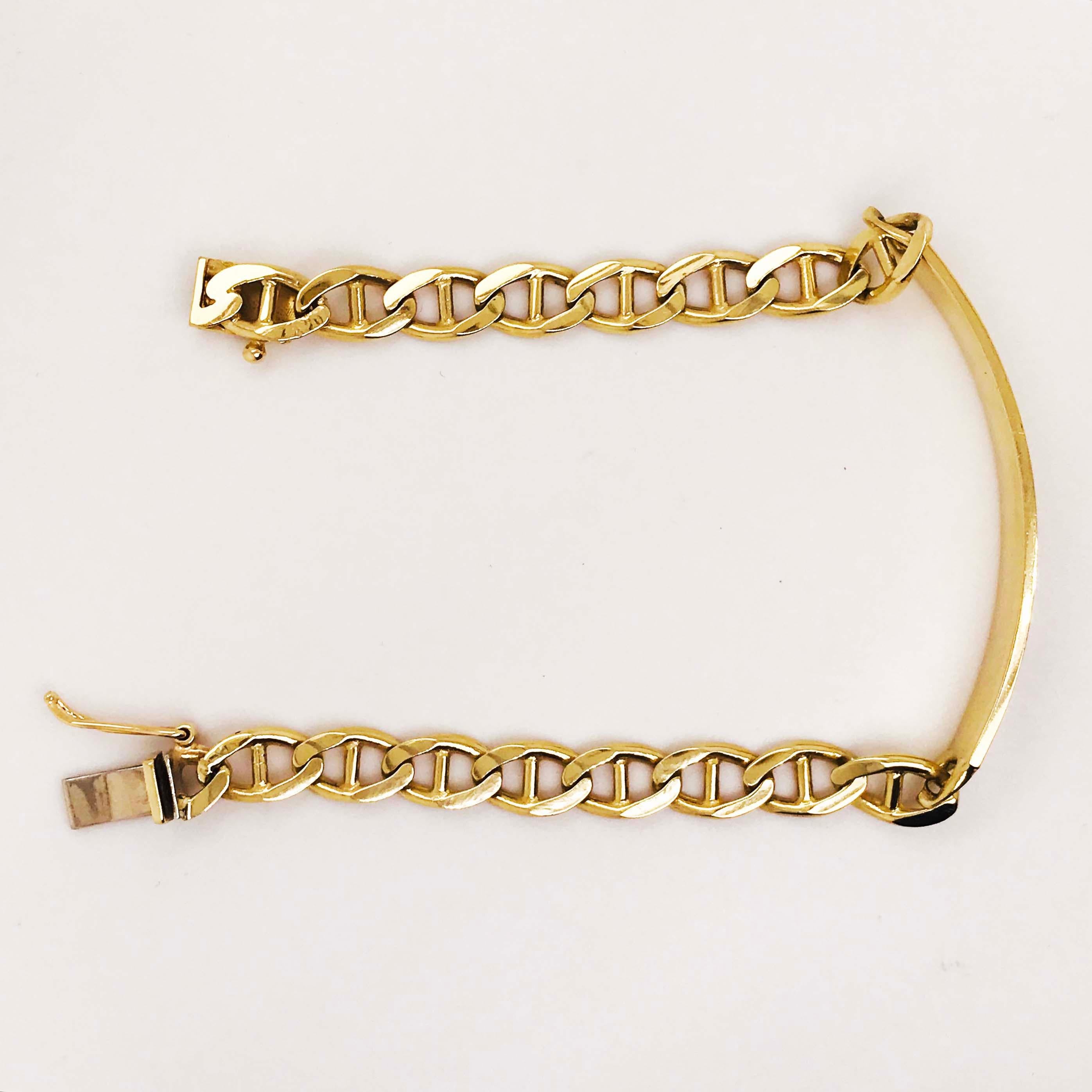 Engravable ID Bracelet in 14 kt Gold with Anchor Link Chain for Men or LG Woman 4