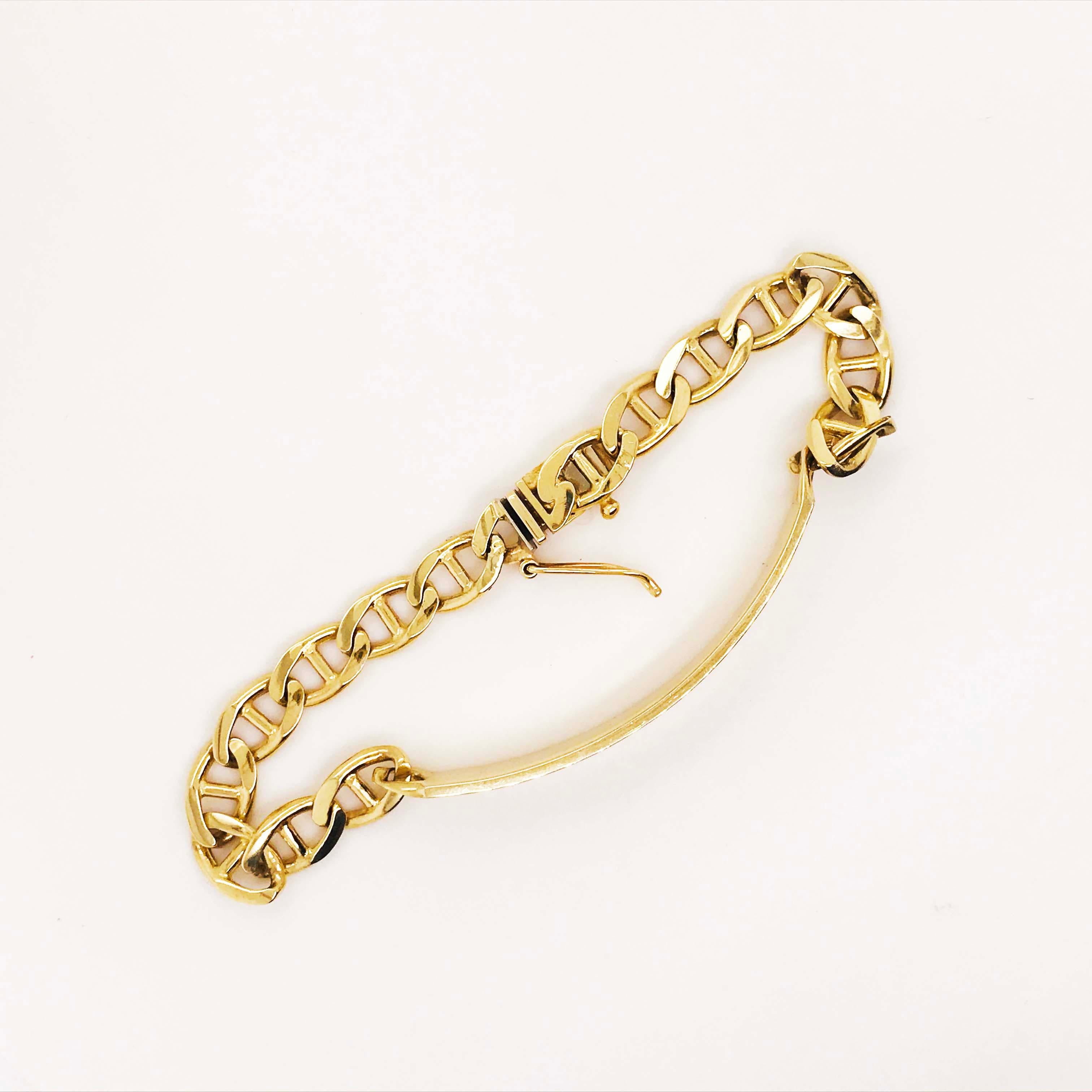 Engravable ID Bracelet in 14 kt Gold with Anchor Link Chain for Men or LG Woman 5
