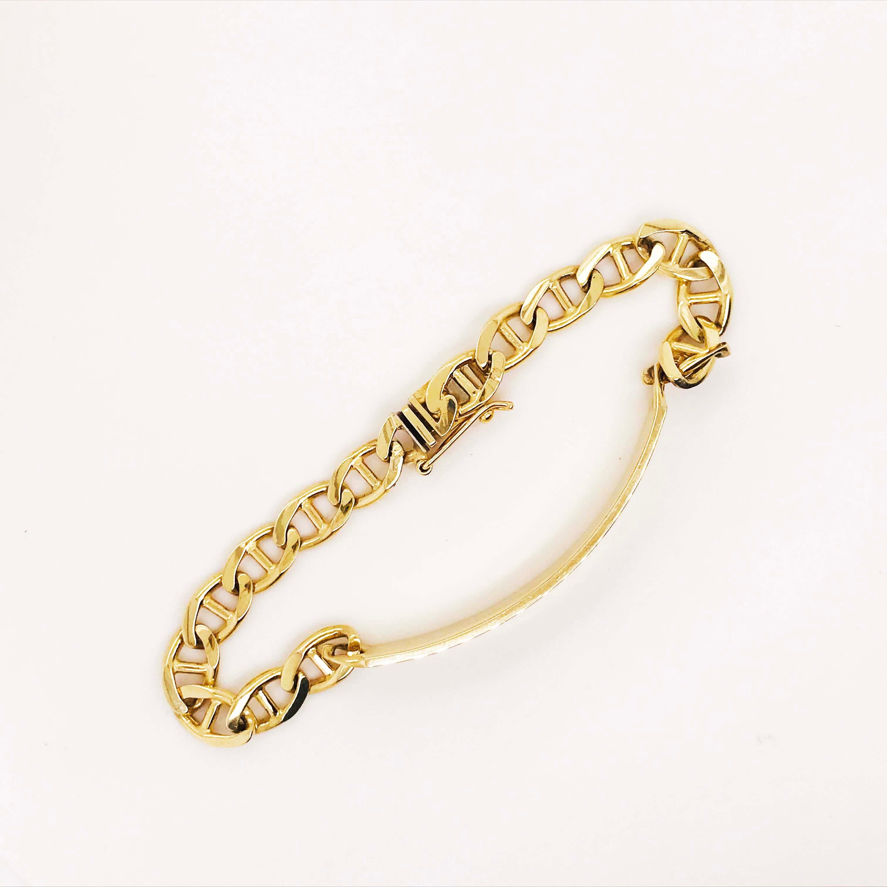 Engravable ID Bracelet in 14 kt Gold with Anchor Link Chain for Men or LG Woman 6