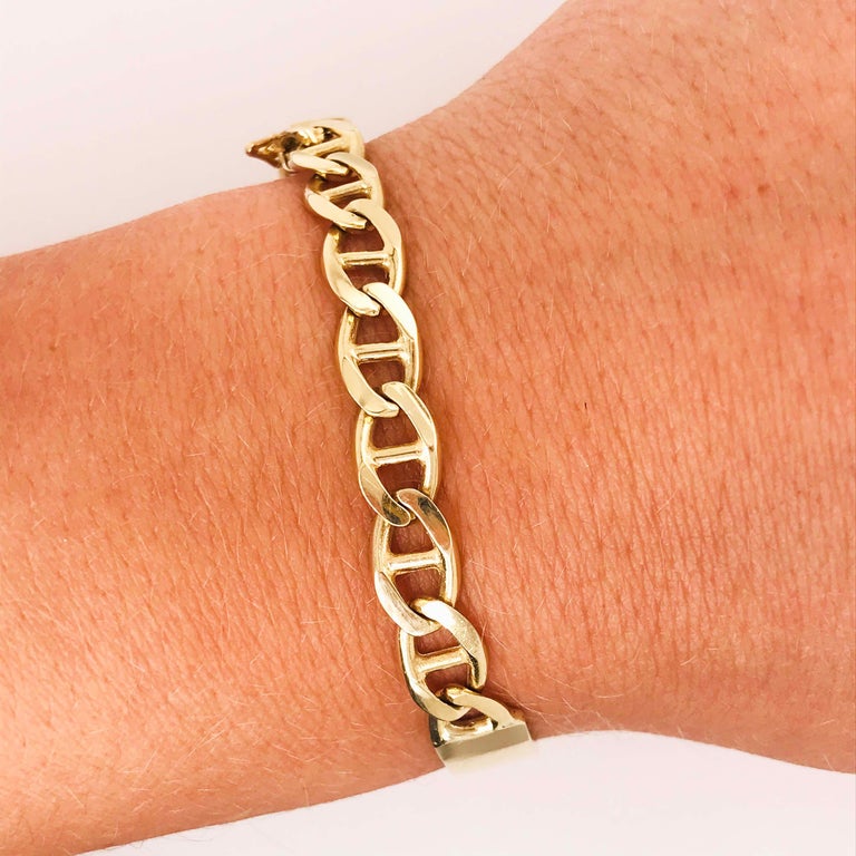 Engravable ID Bracelet in 14 kt Gold with Anchor Link Chain for Men or